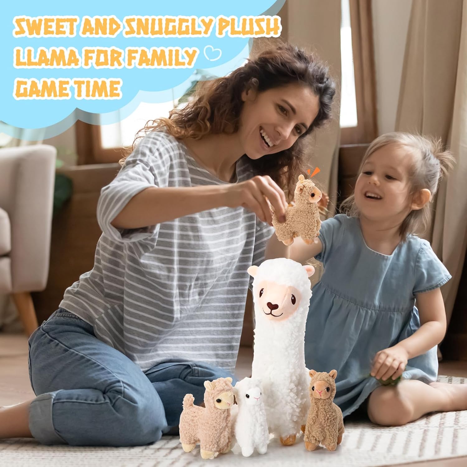 Jenaai Llama Plush Set with 4 Baby Llamas Cute Soft Stuffed Animals