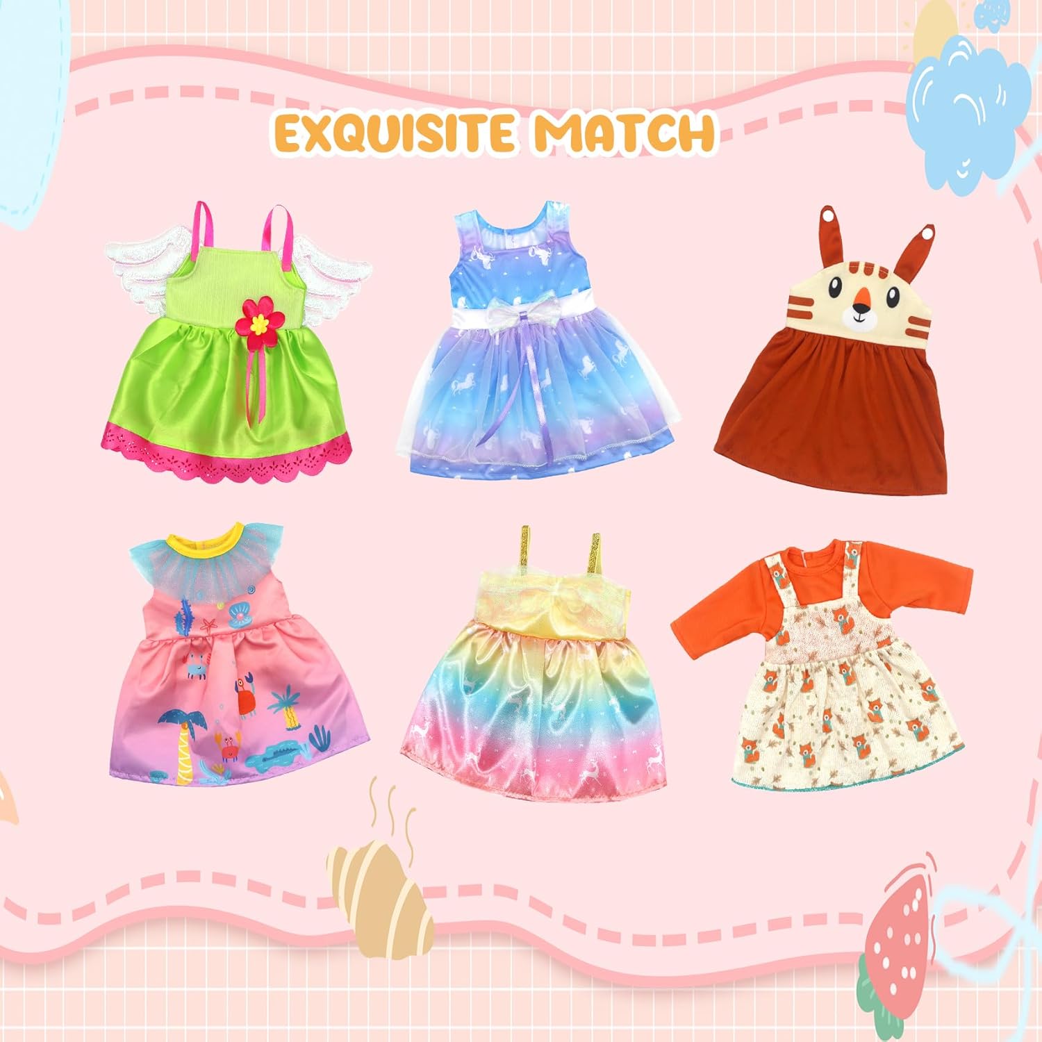 DC-BEAUTIFUL 6 Piece Doll Outfits for 16-18 Inch Baby Dolls
