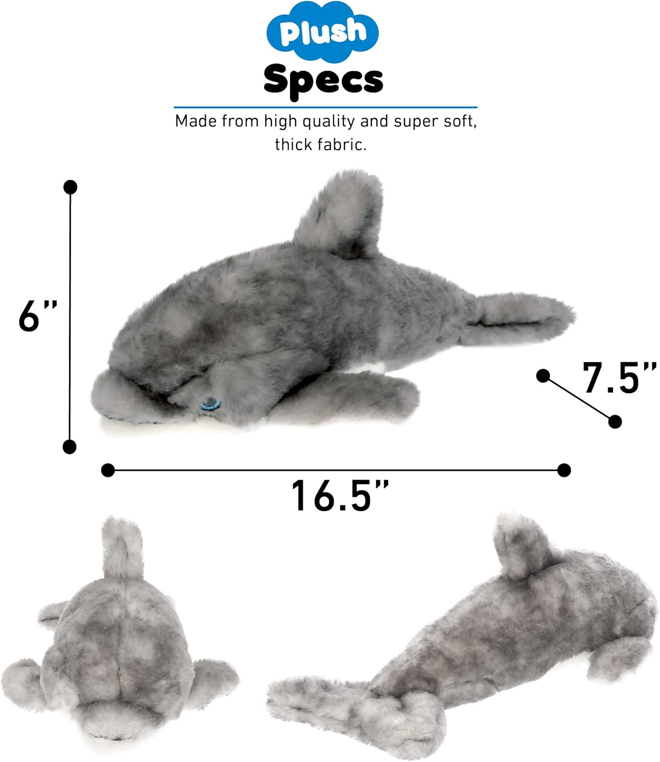 DolliBu Plush Dolphin Stuffed Animal - 165 Inch