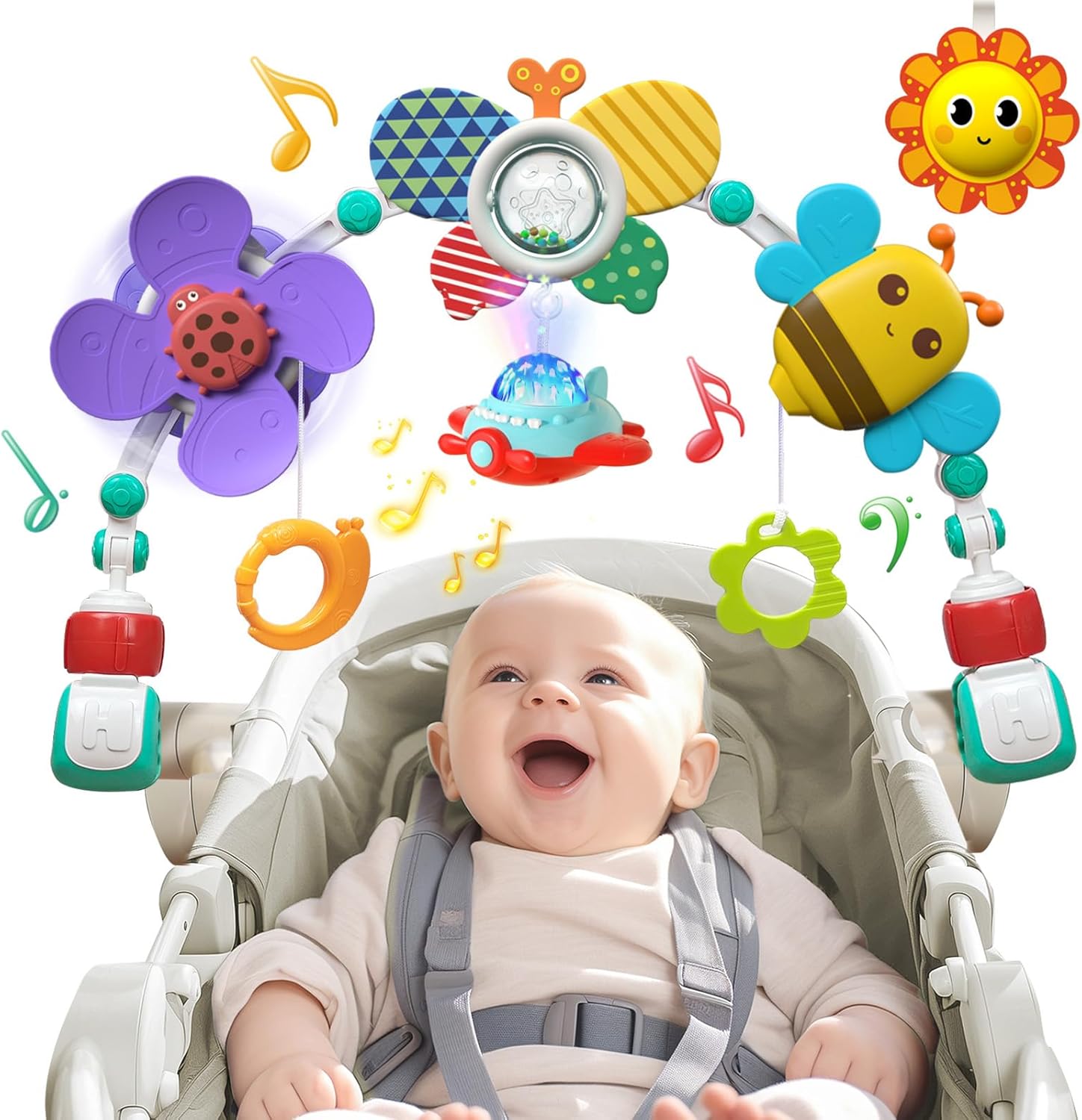 Musical Baby Stroller Arch Toy with 5 Soft Sounds