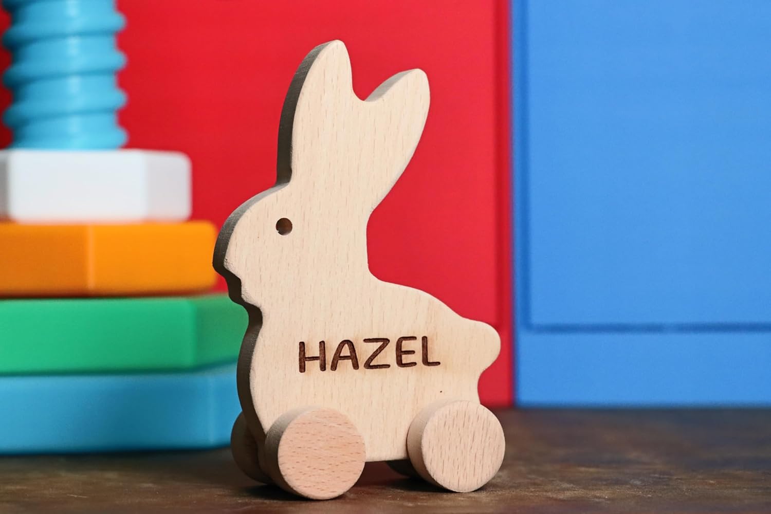Personalized Wooden Puppy Push Toy - Handmade