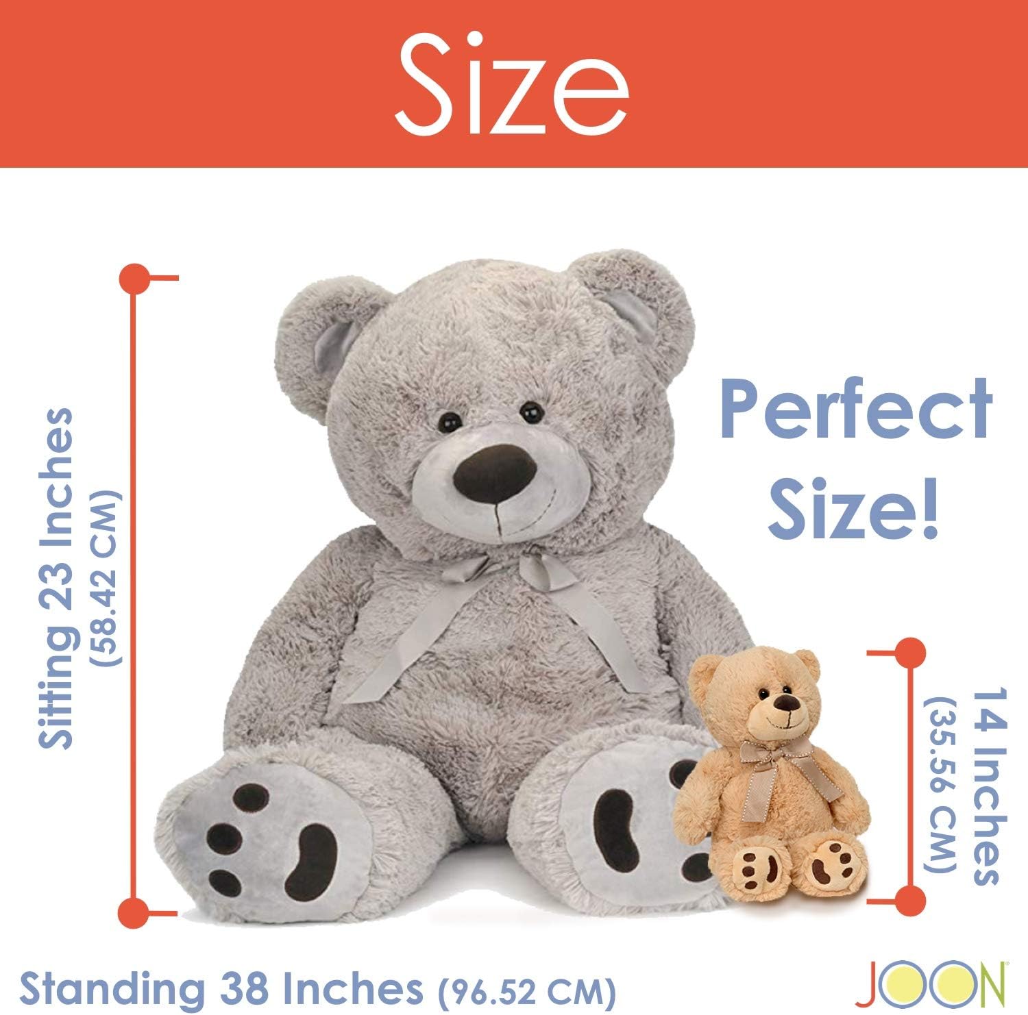 JOON Huge Teddy Bear - 38 Inches Light Gray Fluffy Faux Fur 1