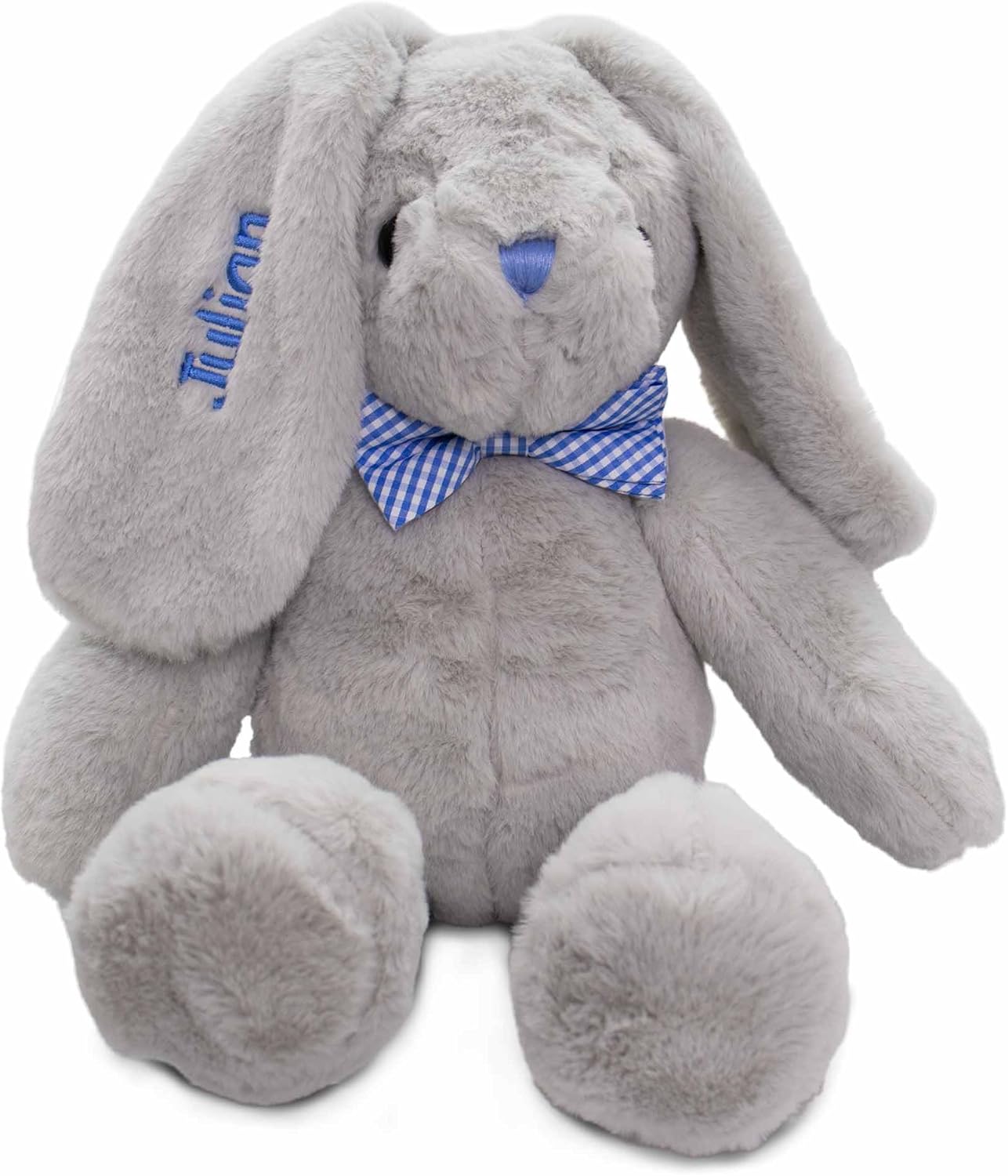 DIBSIES Personalized Hoppity Floppity Bunny 18 Inch Gray with Blue Bowtie 1