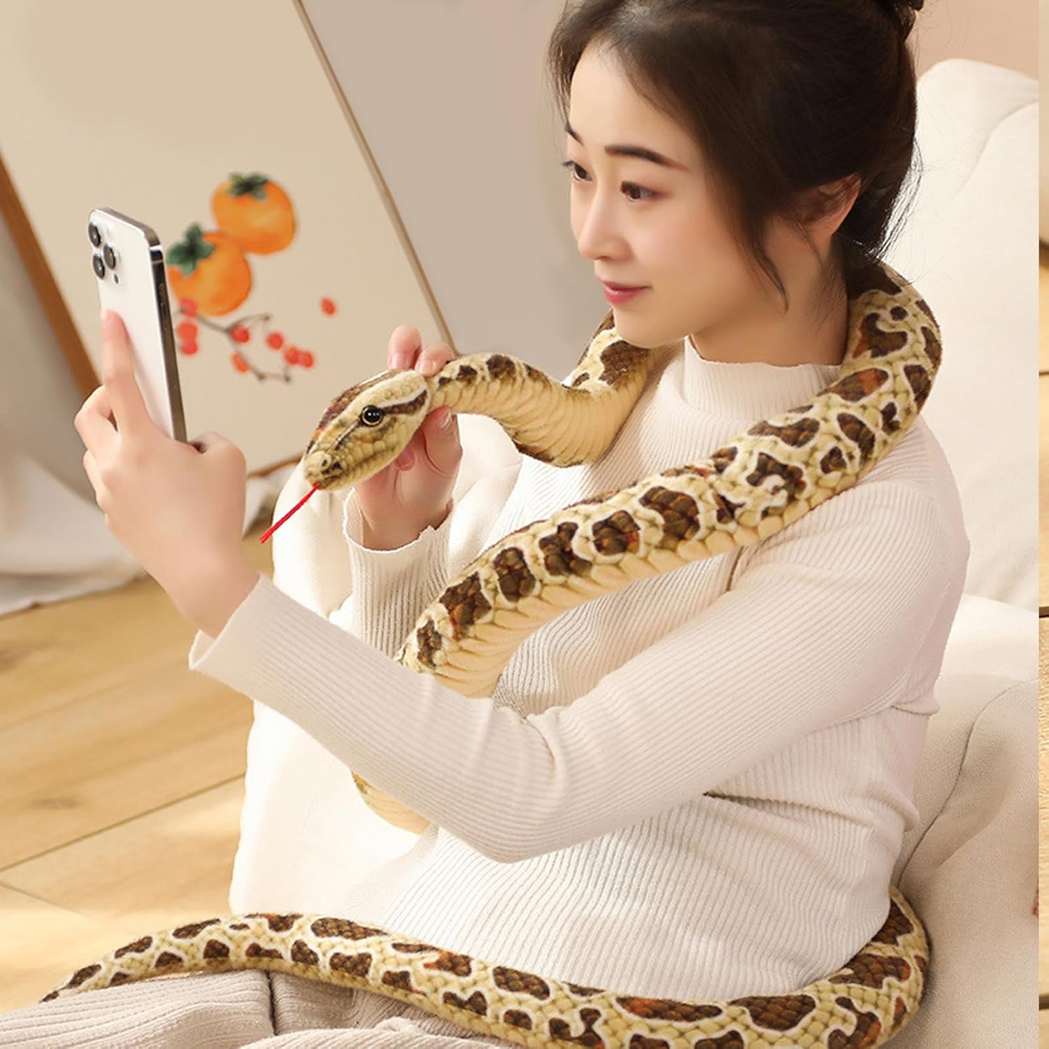 80 Inch Realistic Snake Plush Toy for Kids Halloween Costume