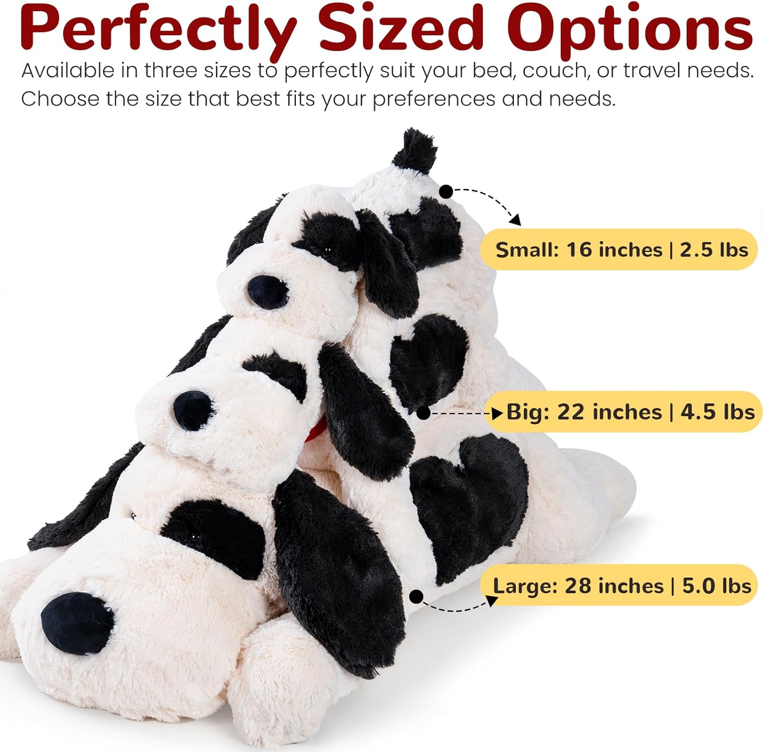 Meowtastic Black White Weighted Plush Dog