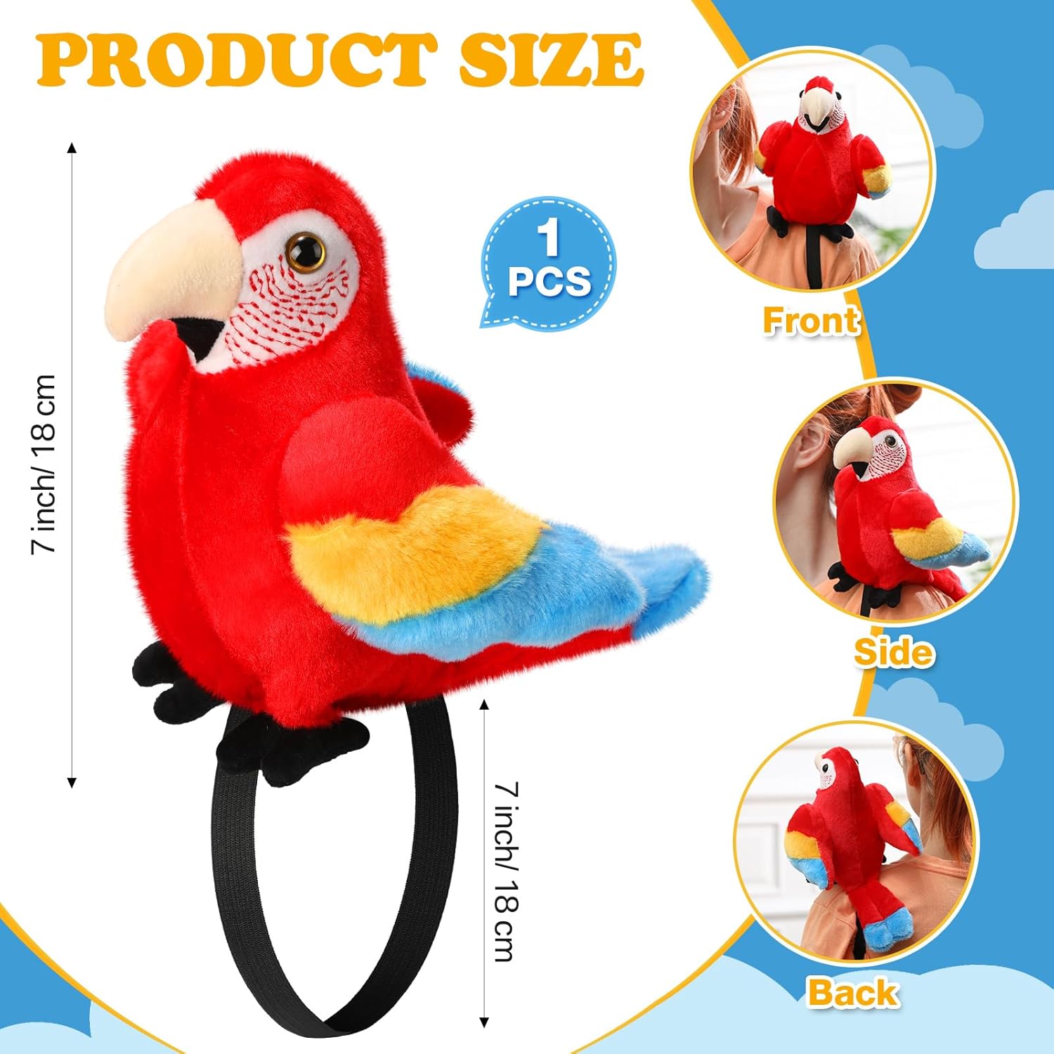 HyDren 7 Inch Plush Pirate Parrot Costume Accessory