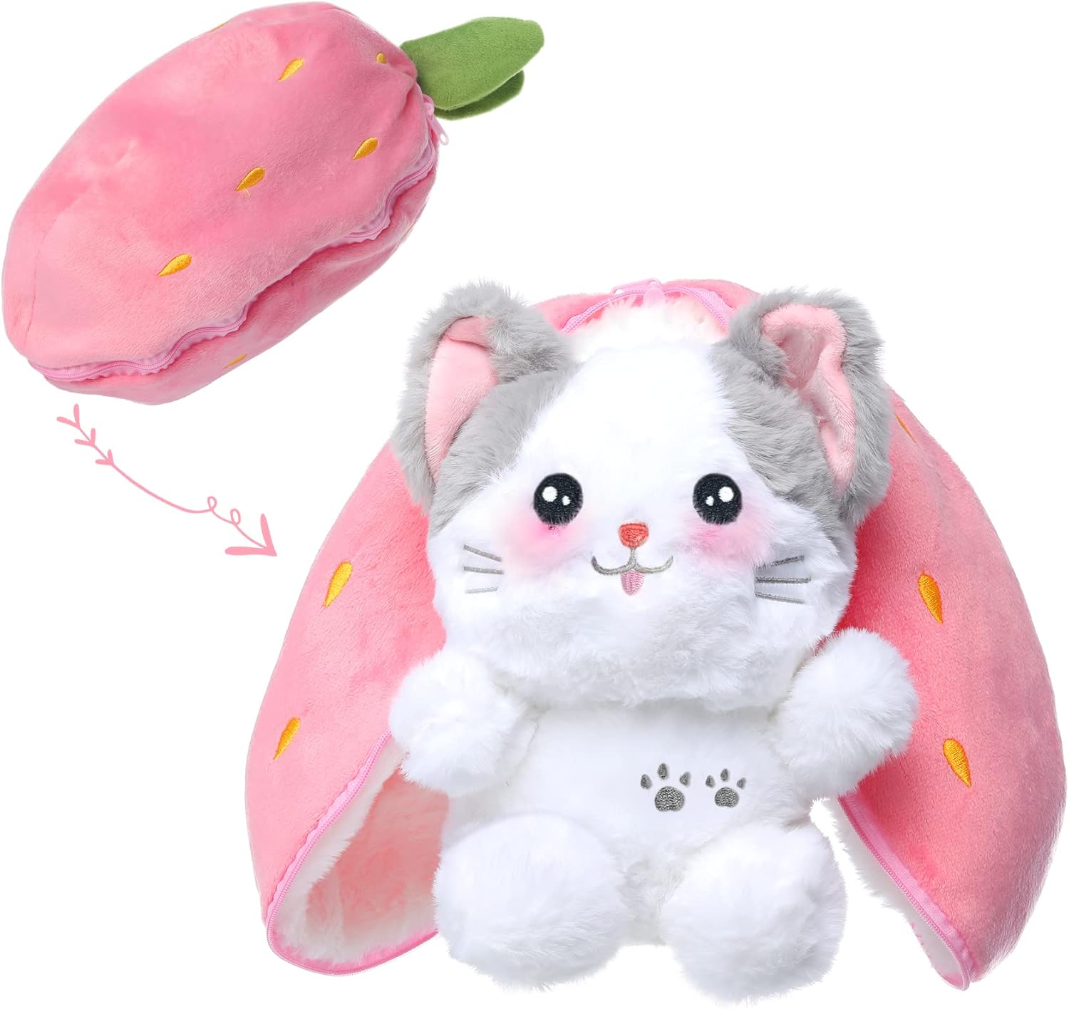 MIAODAM Strawberry Cat Plush Toy 118inch Kawaii Stuffed Animal