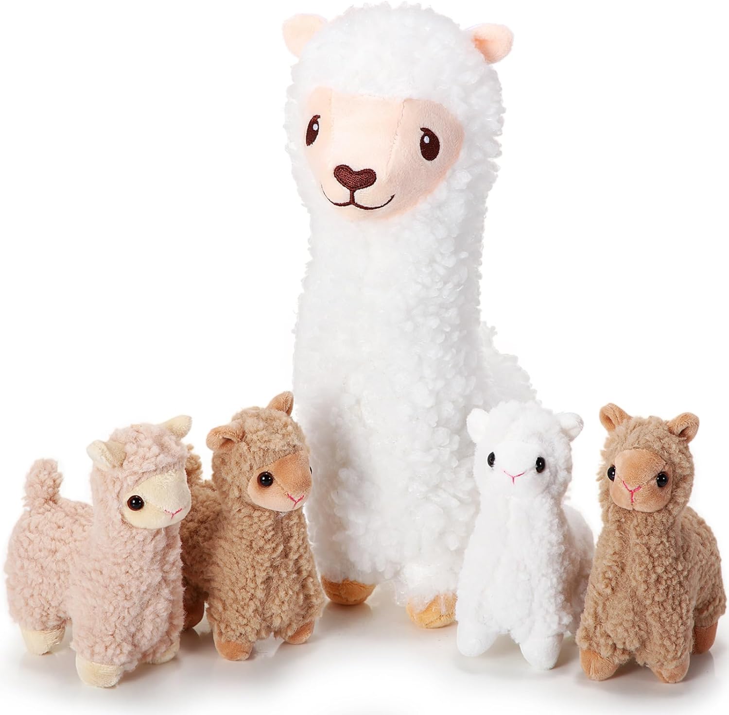 Jenaai Llama Plush Set with 4 Baby Llamas Cute Soft Stuffed Animals