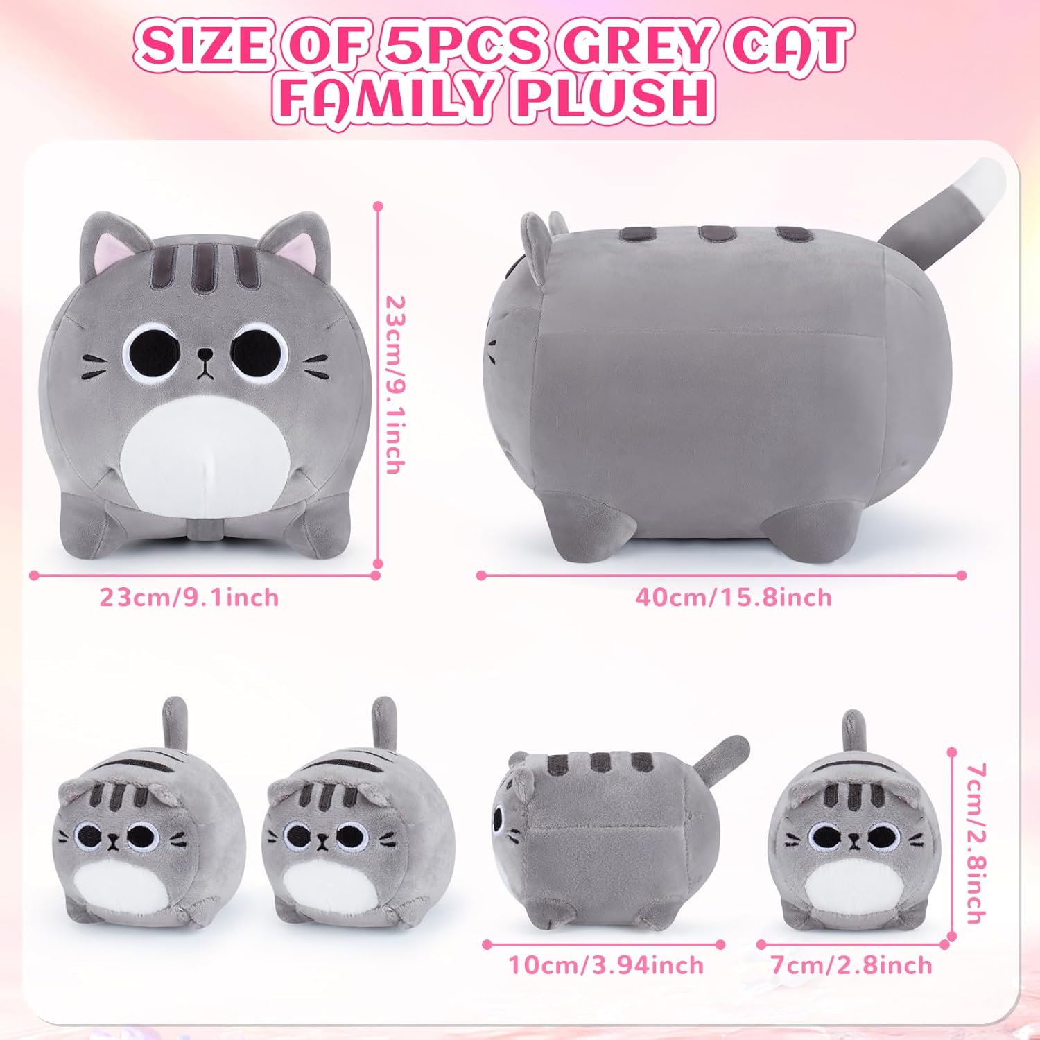 Grey Cat Plush Family 5PCS Stuffed Animal Set