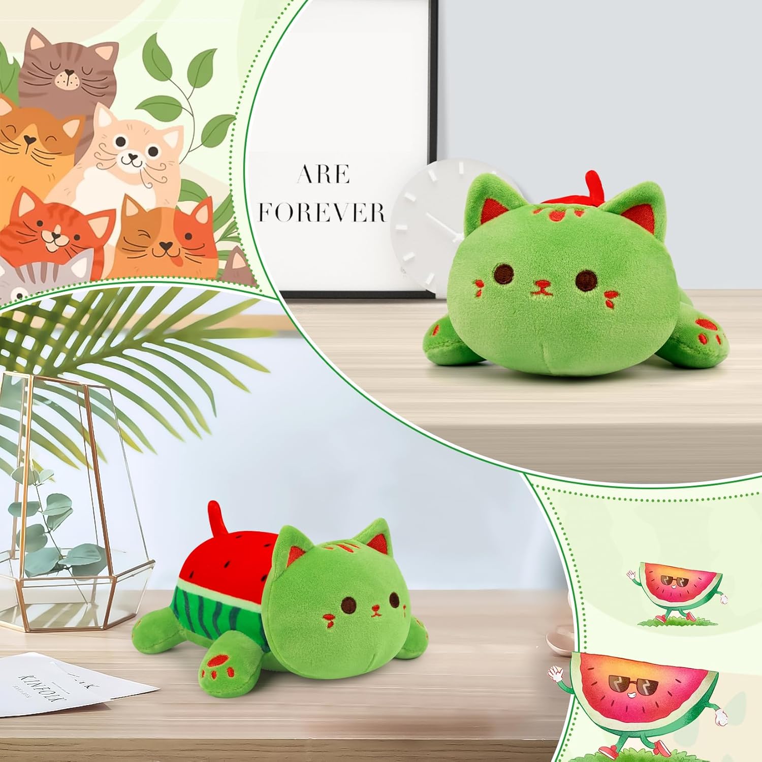 Bekrgwiy Watermelon Cat Plushie 4in Cute Stuffed Animal