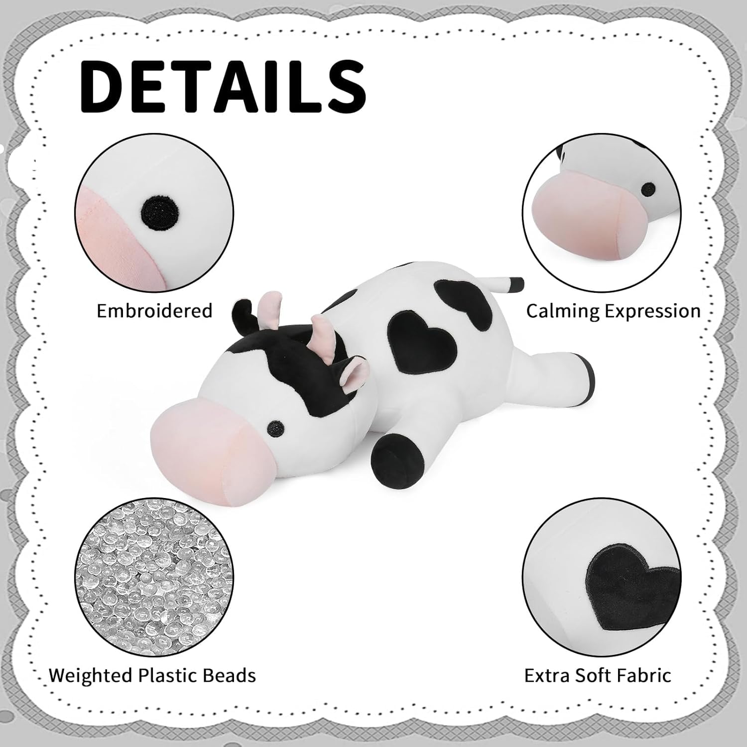 FLORVIV Weighted Cow Plush Toy 24 42lb Cuddly Hugging Doll