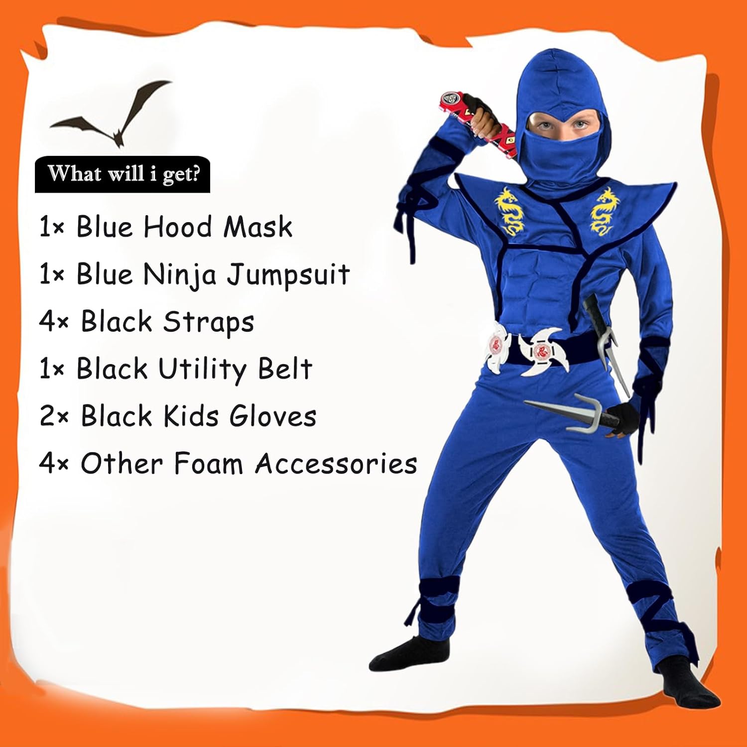 SATKULL Kids Ninja Costume Set with Accessories