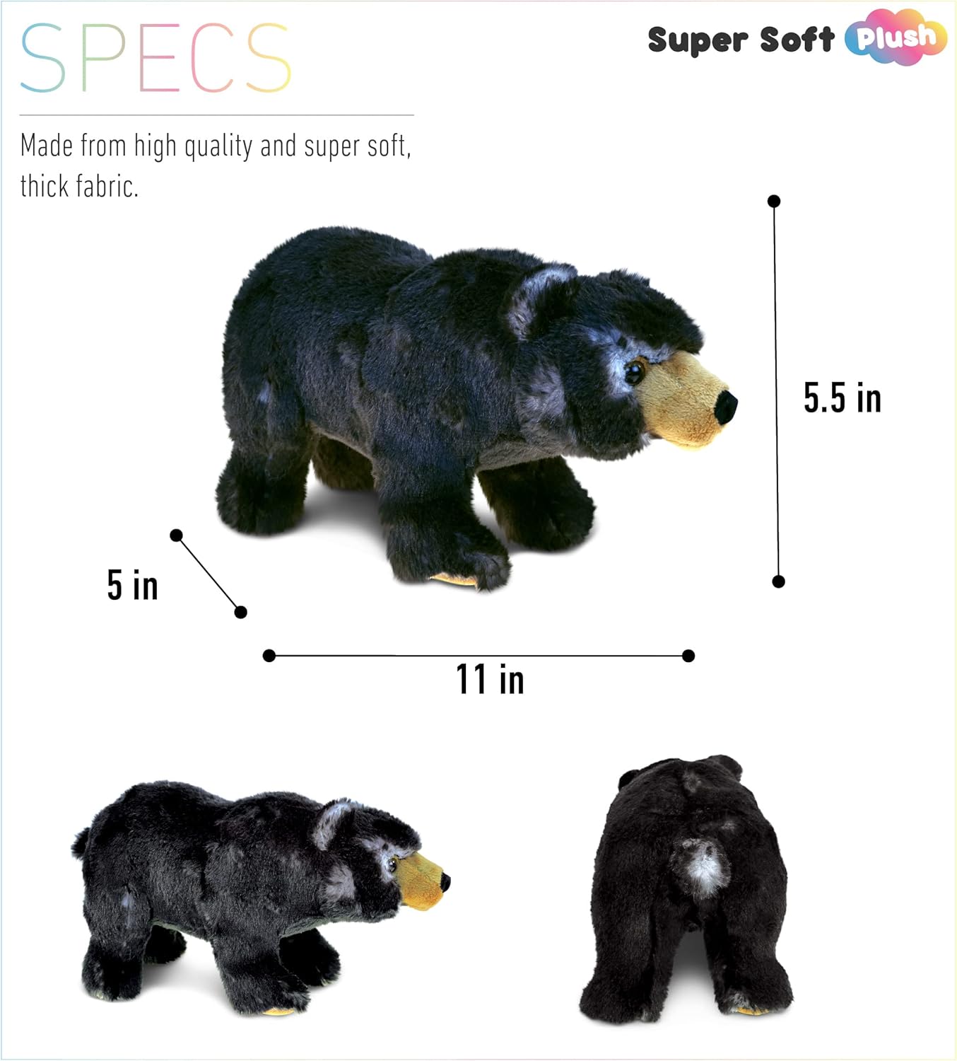 DolliBu Standing Black Bear Plush Stuffed Animal - 11 Inch