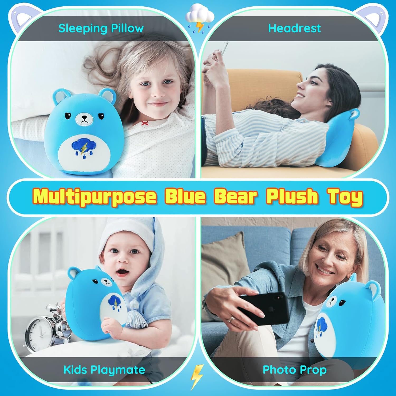 Auspicious Beginning Blue Bear Plush Toy - 11 Inch