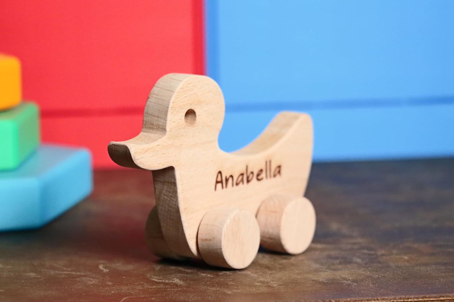 Personalized Wooden Rabbit Push Toy Handmade Baby Gift