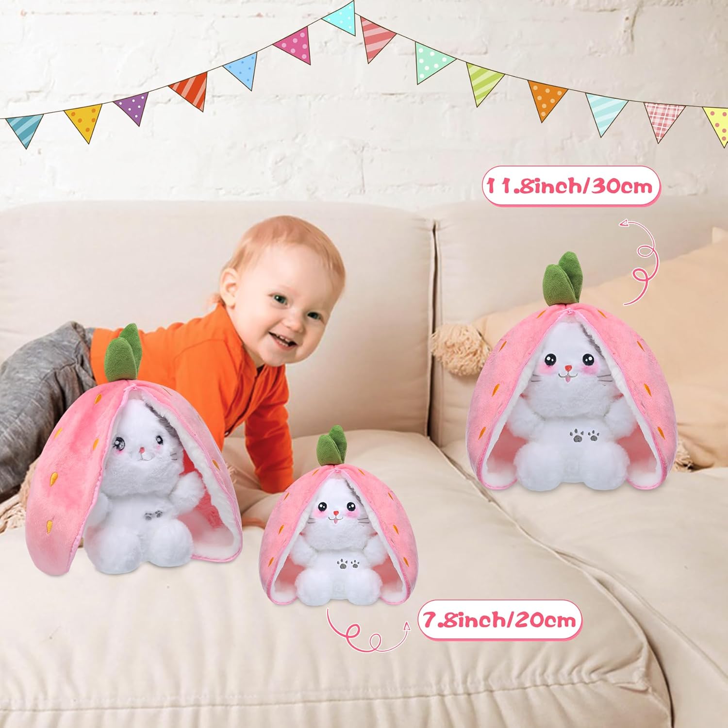 MIAODAM Strawberry Cat Plush Toy 118inch Kawaii Stuffed Animal