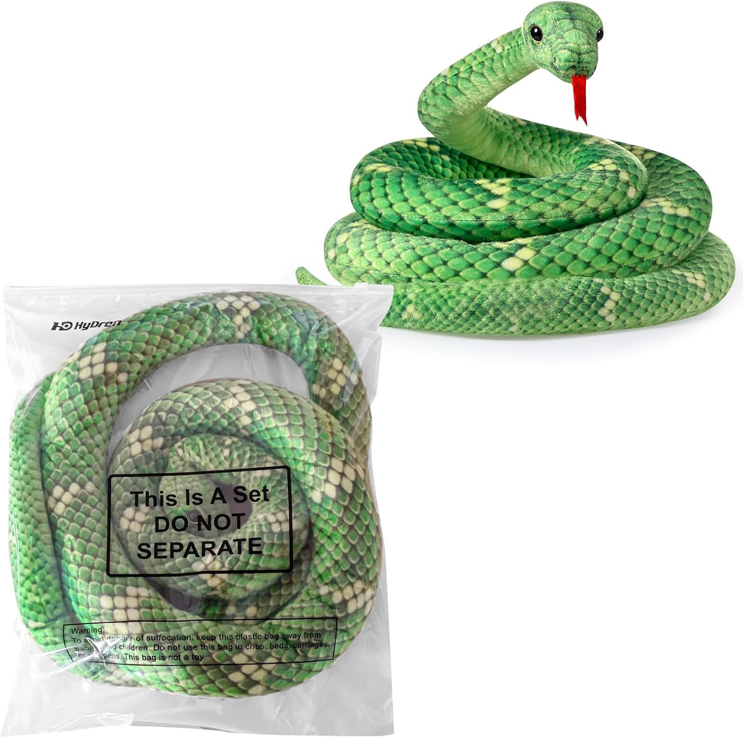 HyDren 80 Inch Giant Plush Snake Toy Green