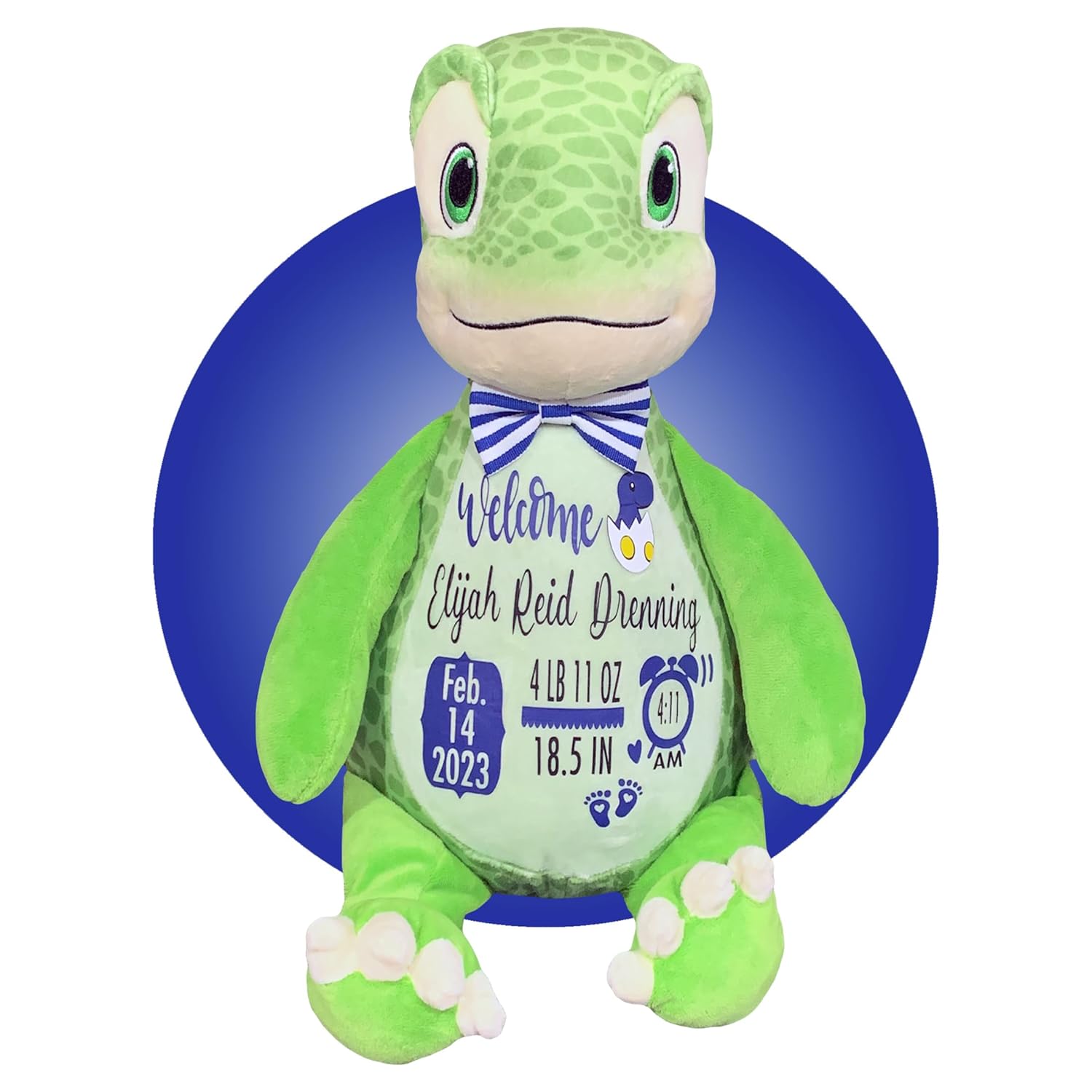 Baby Birth Stats Plush Green Dinosaur