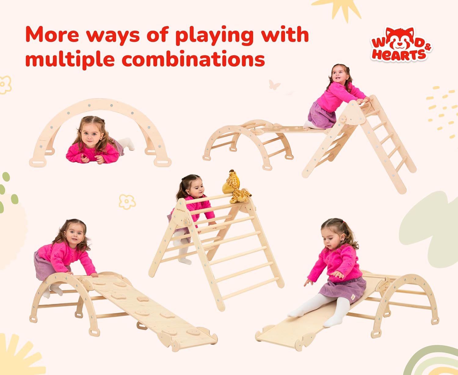 Wood And Hearts 3 in 1 Triangle Climbing Gym