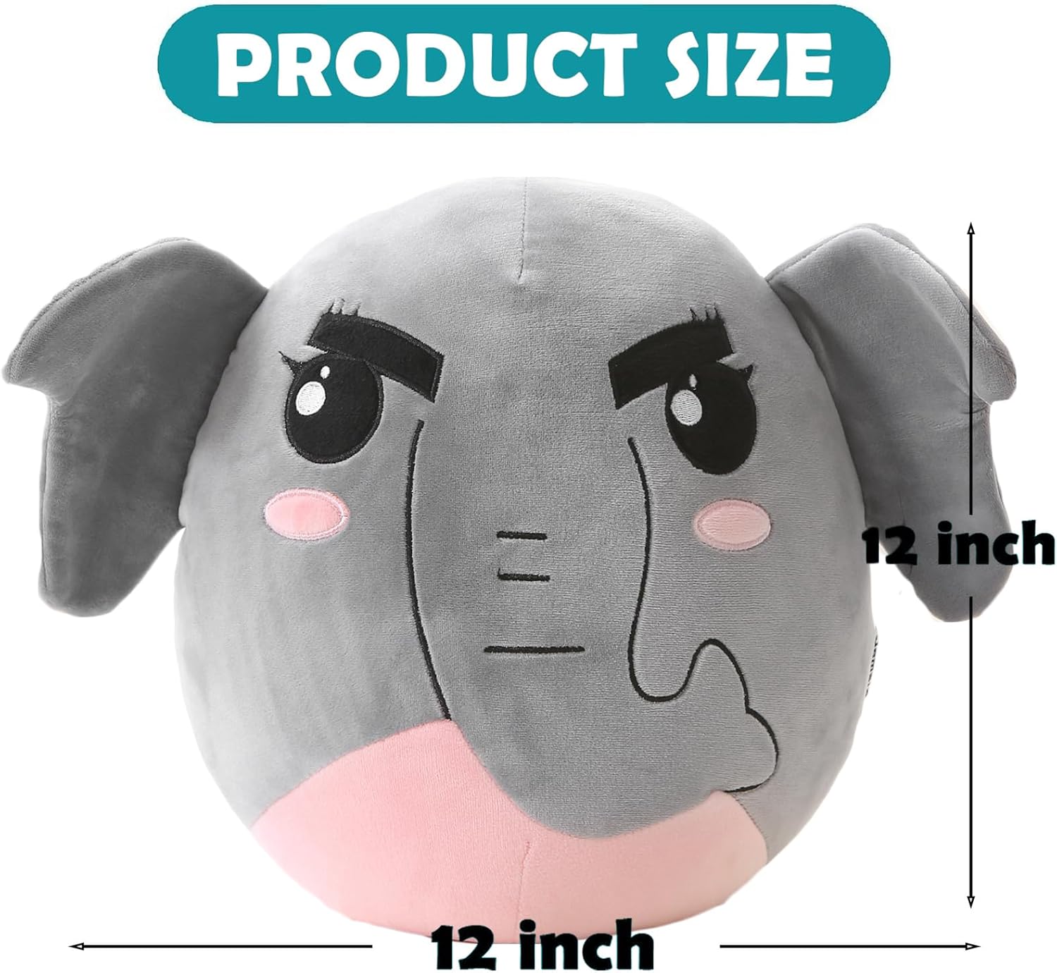 Jemsia 12 Plush Elephant Pillow for Kids and Adults
