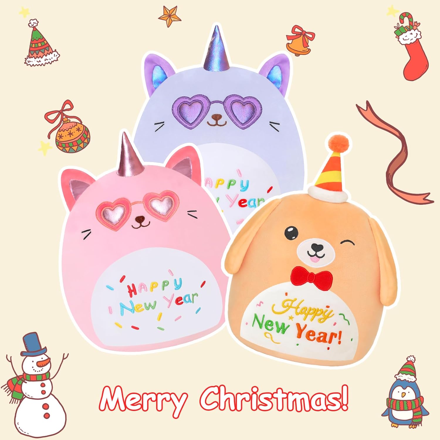 SQEQE Happy New Year Kawaii Dog Plush Toy 10 Inch