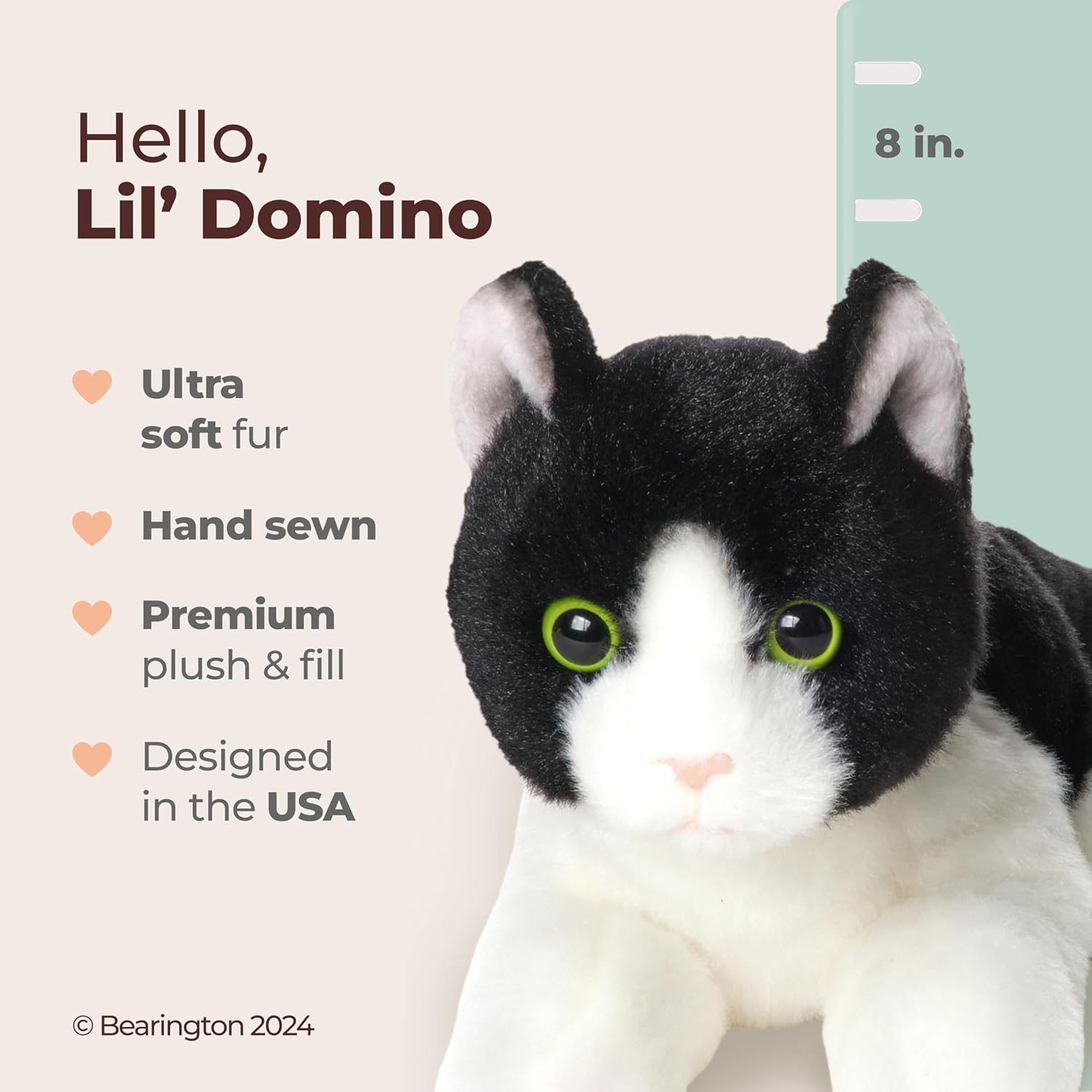Bearington Collection Lil Domino 8 Inch Plush Cat