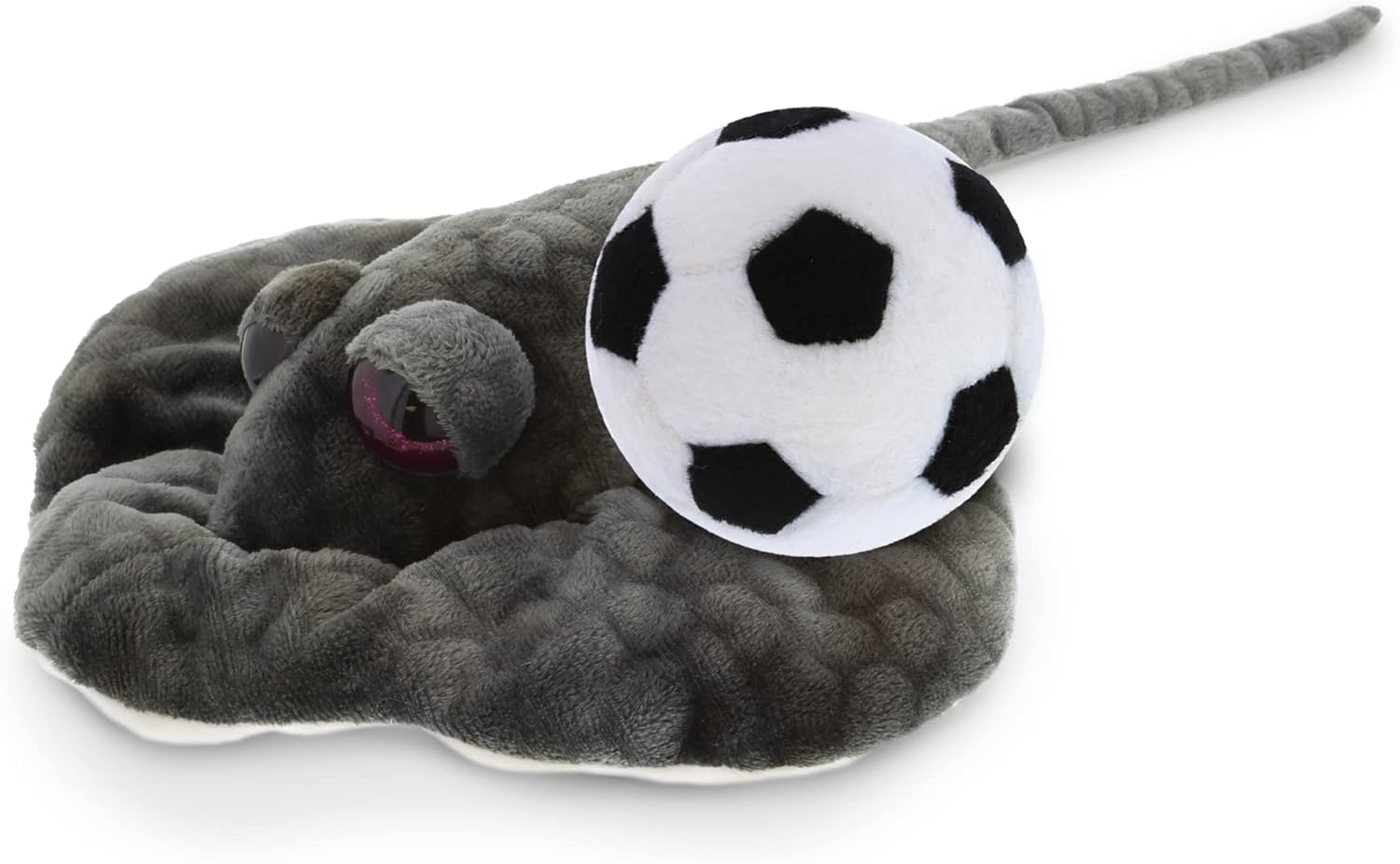 DolliBu Grey Stingray Stuffed Animal with Soccer Ball - 18 Inches