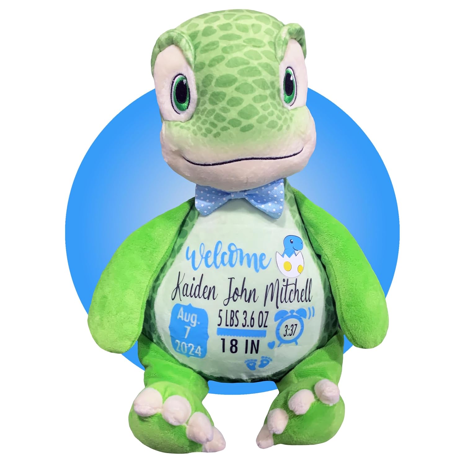 Baby Birth Stats Plush Green Dinosaur