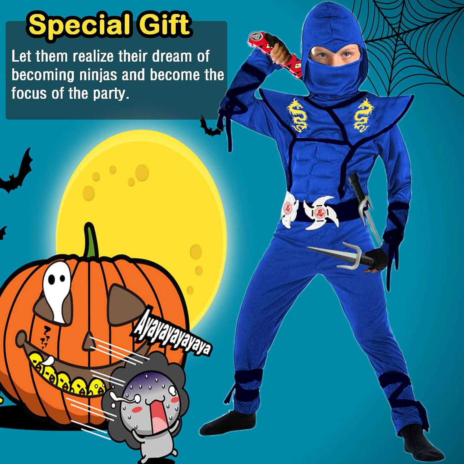 SATKULL Kids Ninja Costume Set with Accessories