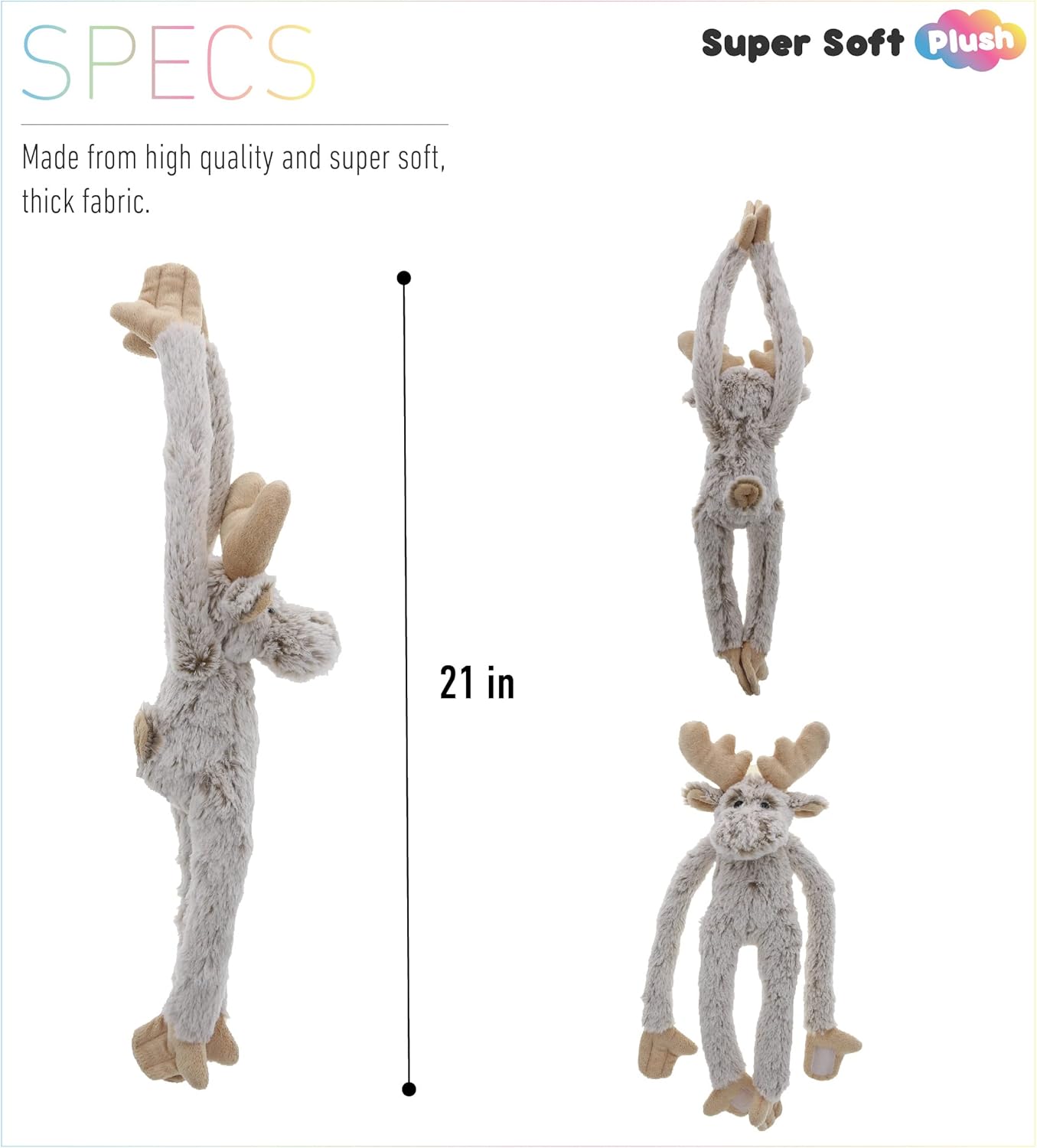 DolliBu Hanging Plush Moose - 21 Inch Super Soft Wildlife Toy for Kids