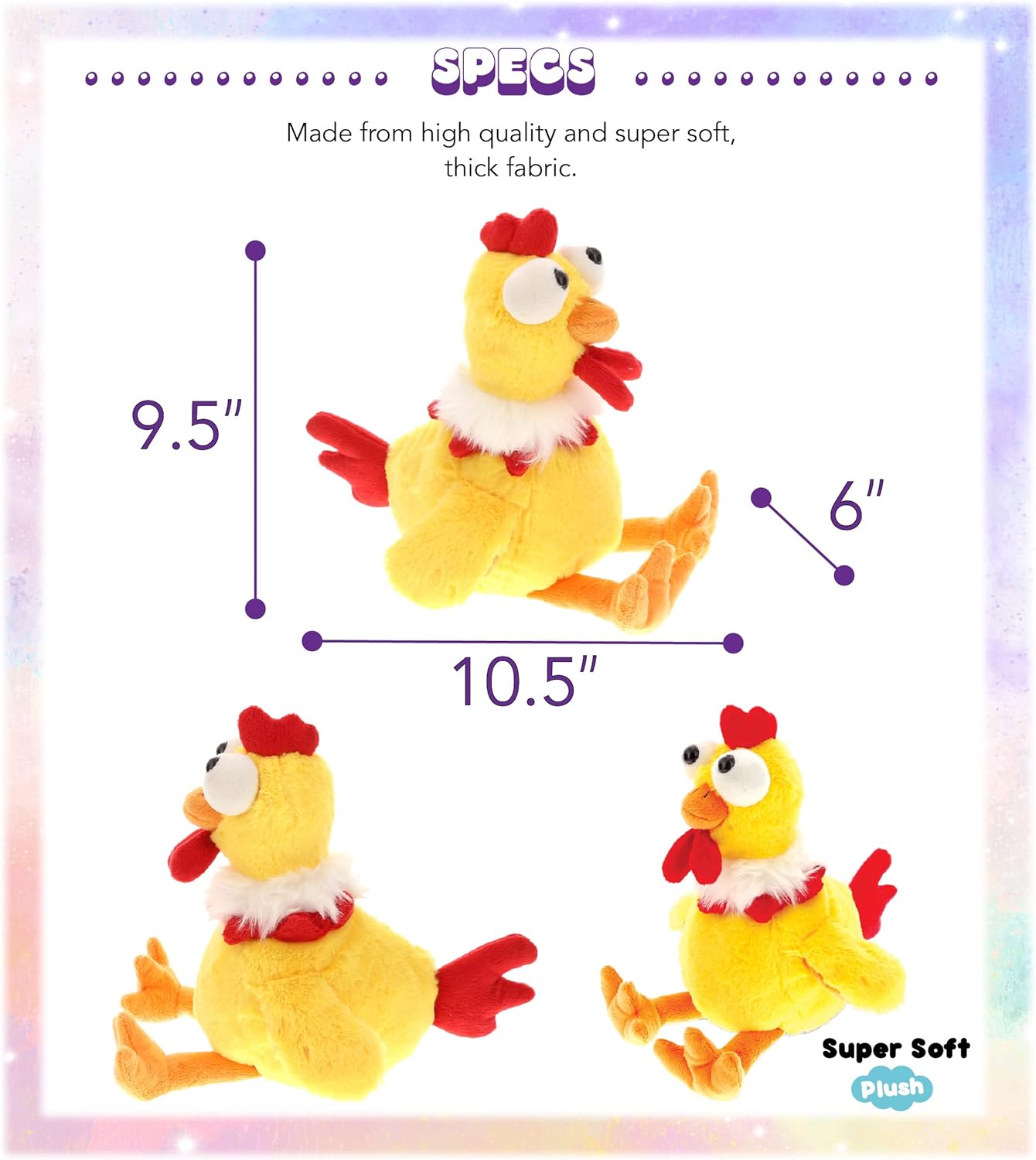 DolliBu Plush Rooster - Soft Huggable Sitting Yellow Farm Animal