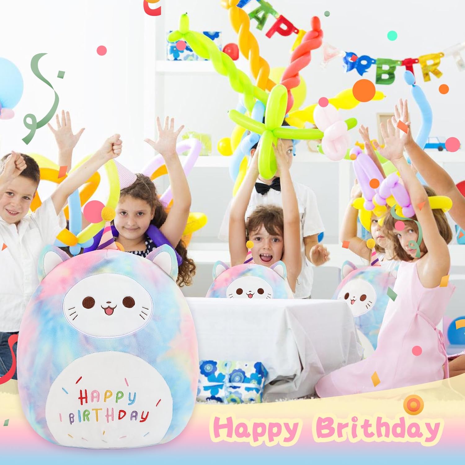 ForYoung 12 Happy Birthday Cat Plush Pillow