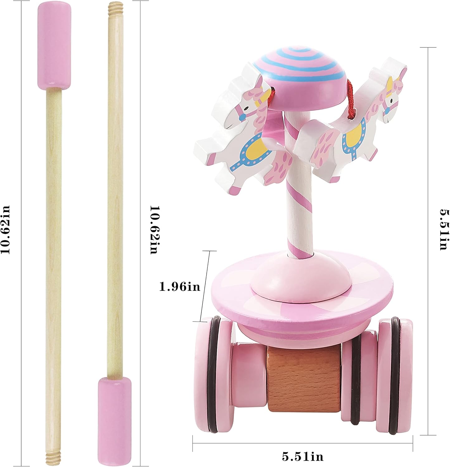 RUYU Lively Carousel Wooden Push Pull Toy for Toddlers 1