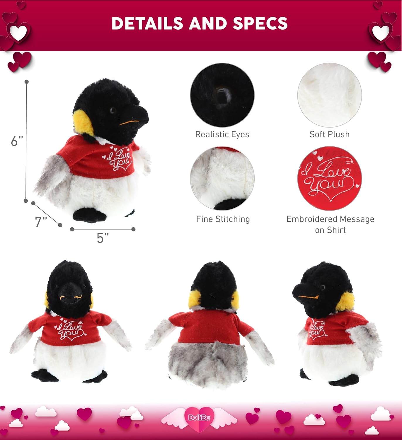 DolliBu I Love You Valentine Emperor Penguin Plush