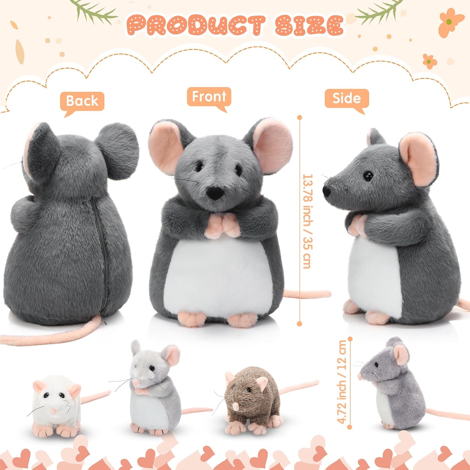 5 Pcs Mouse Plush Toy Set for Kids and Rat Lovers