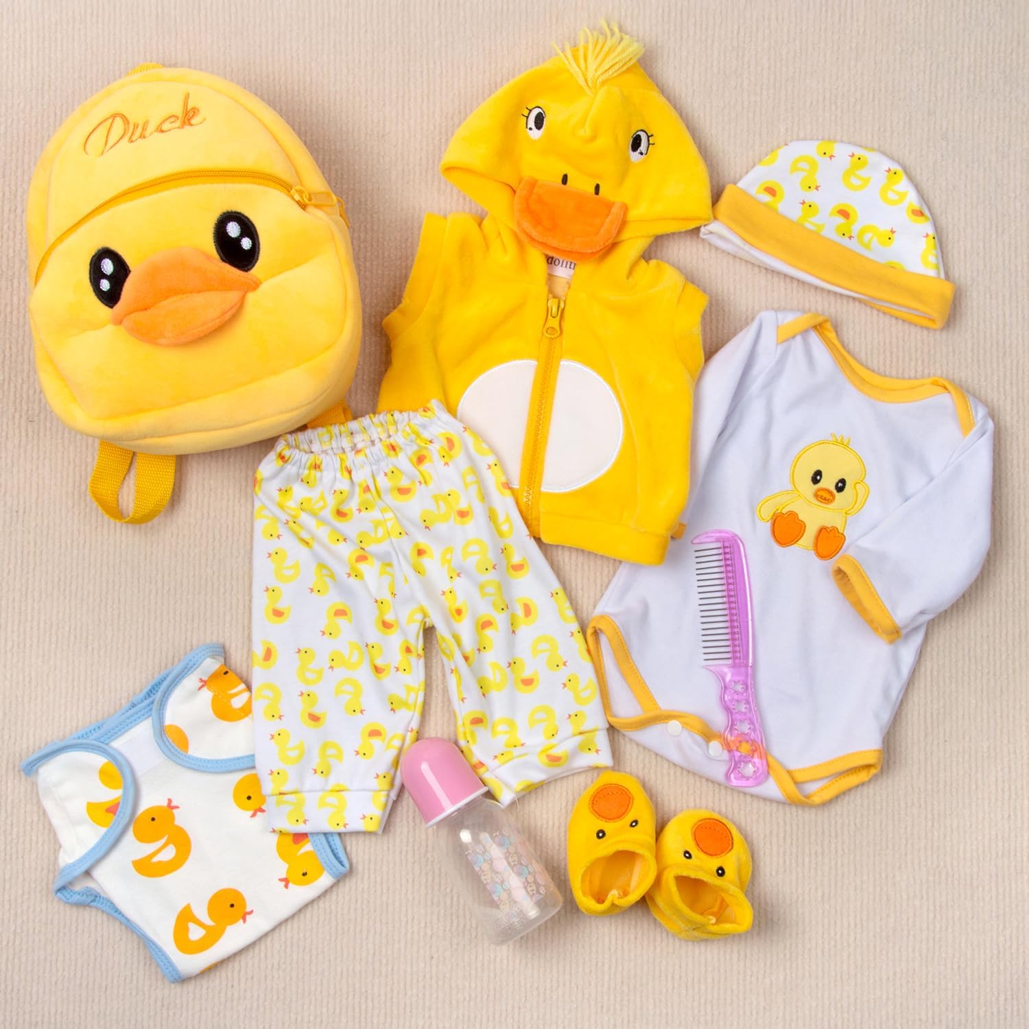 Pedolltree Yellow Duck Reborn Baby Doll 9pcs Set