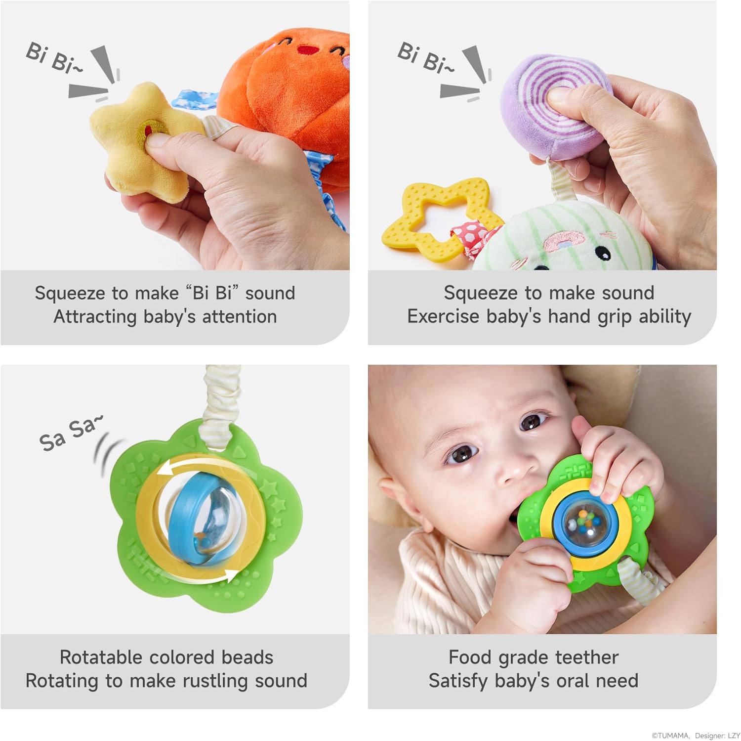 TUMAMA Hanging Baby Toys 4 Pack - Vegetable Teether Set