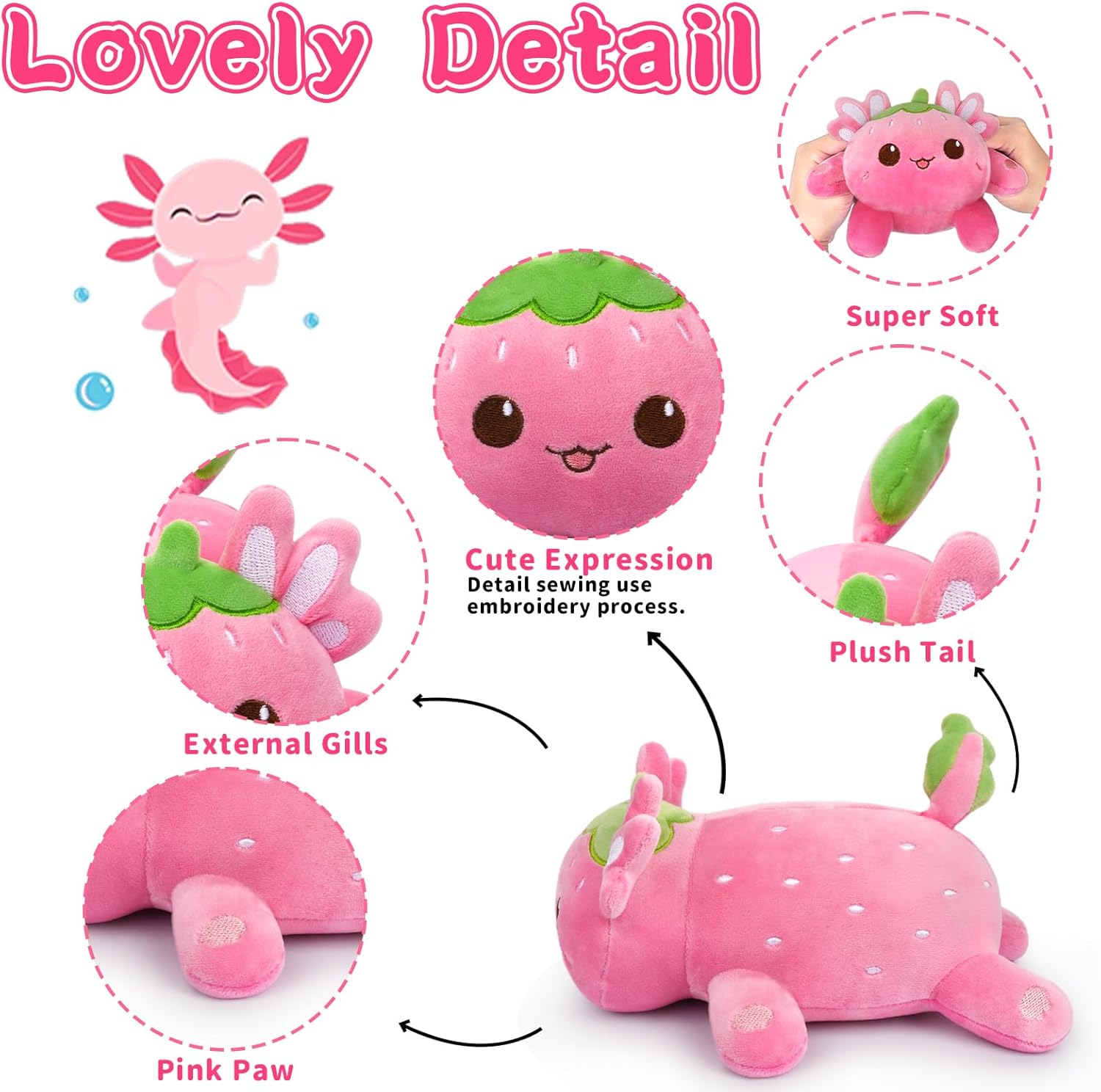 Cute Strawberry Axolotl Plush Pillow Toy
