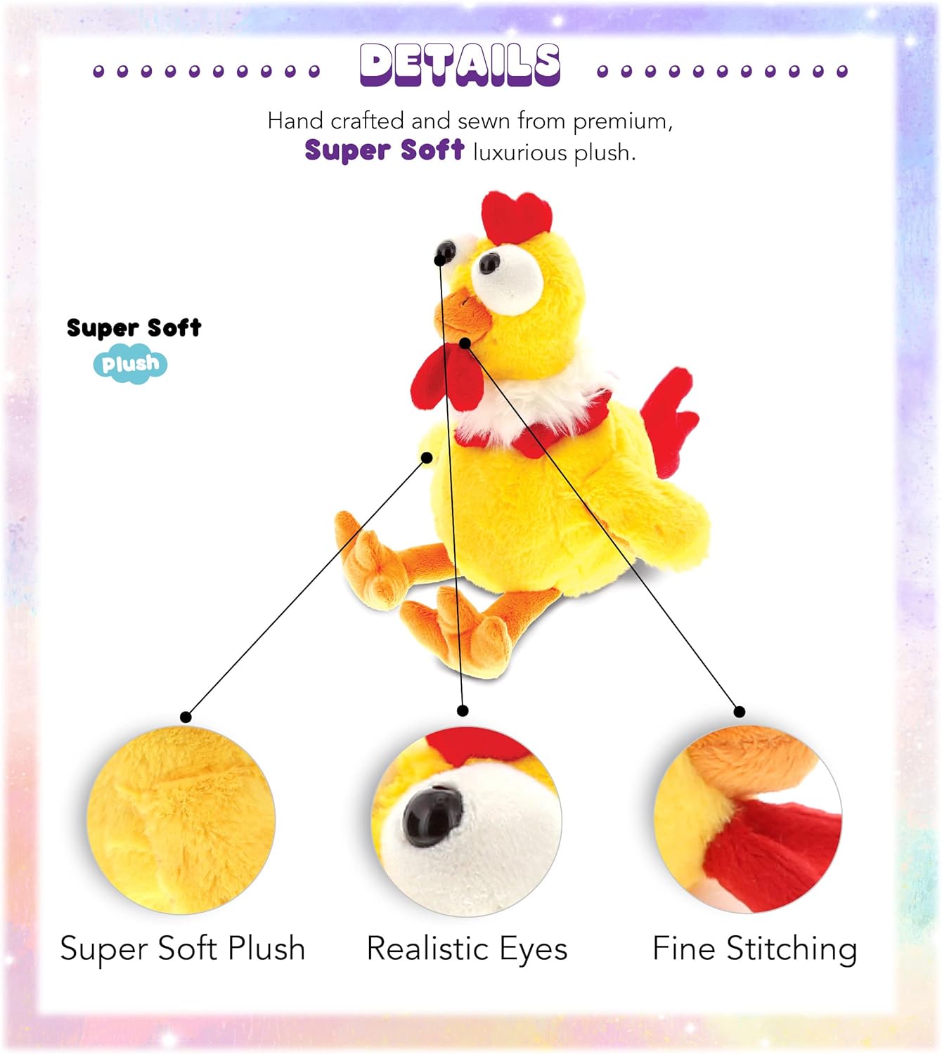 DolliBu Plush Rooster - Soft Huggable Sitting Yellow Farm Animal