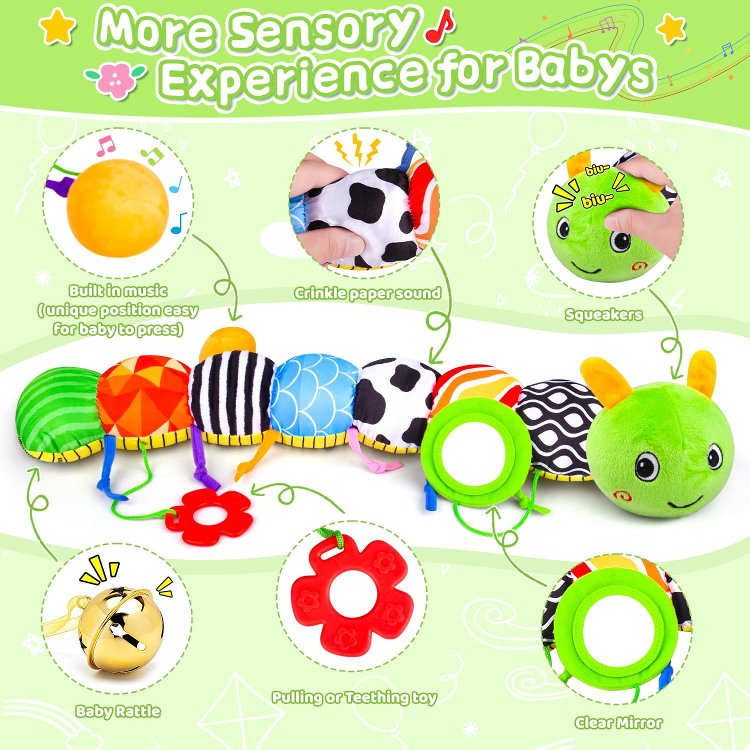 Cute Caterpillar Baby Tummy Time Musical Toy