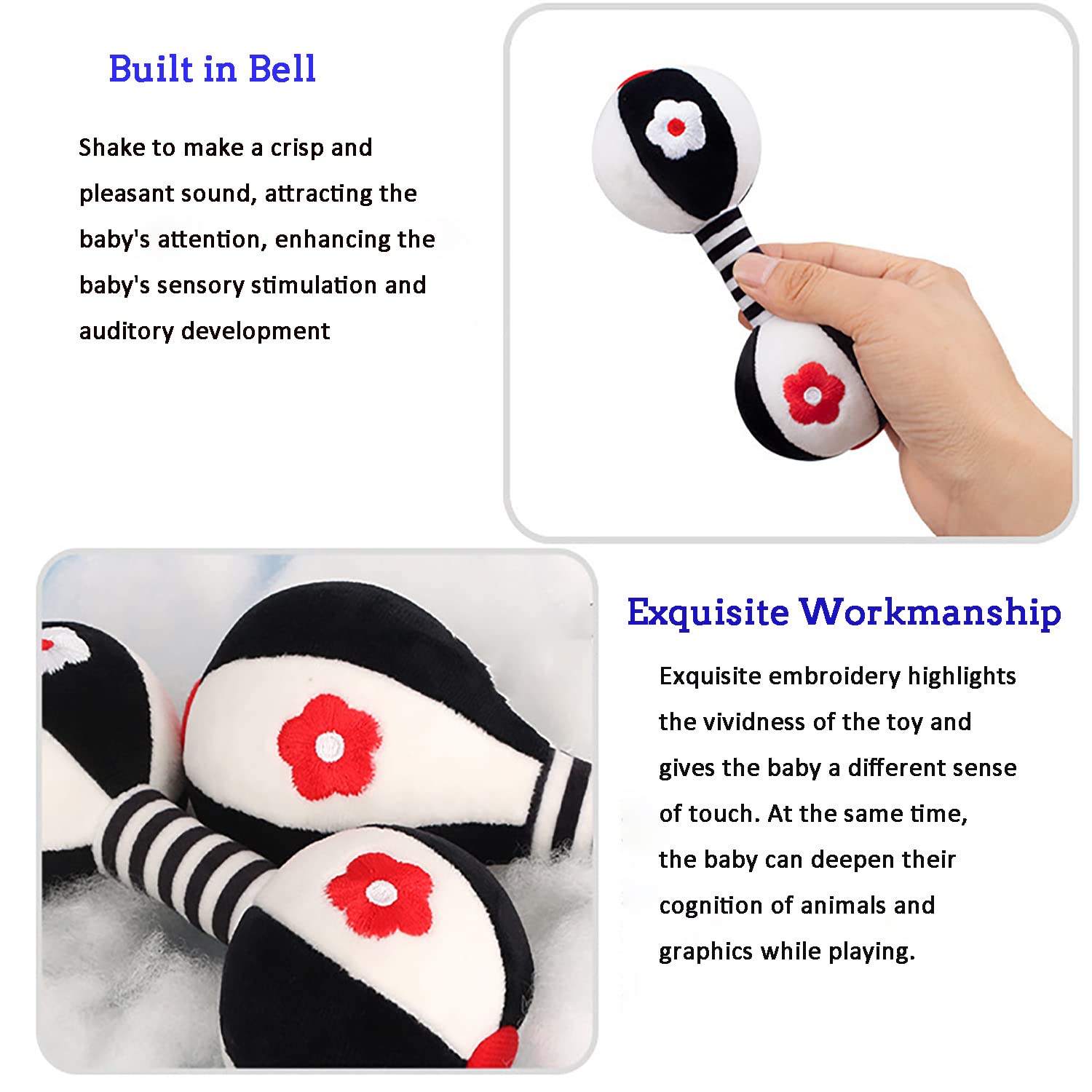 SHXERO 2 Pcs Soft Baby Rattles for 0-6 Months
