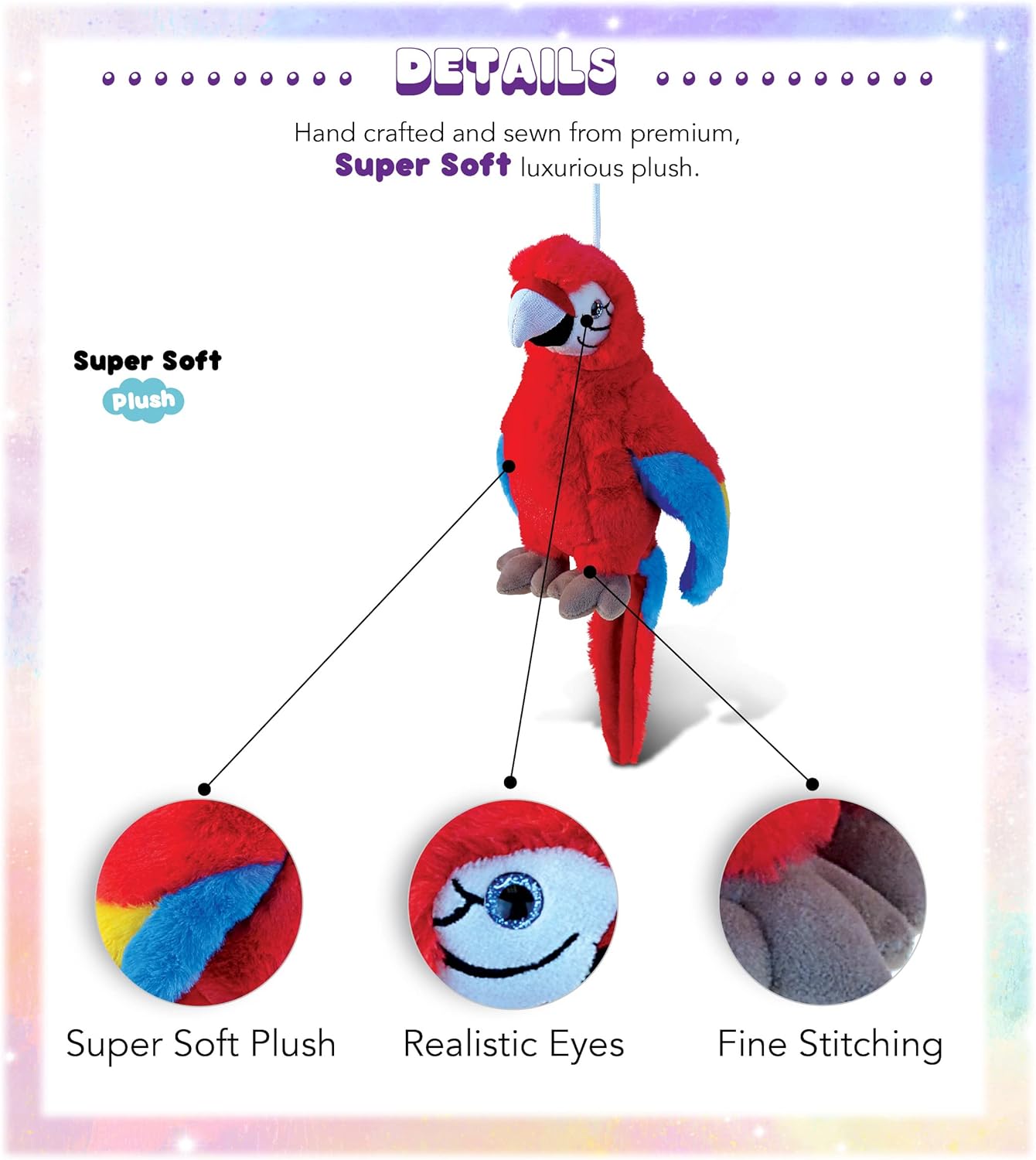 Puzzled DolliBu Red Parrot Plush Toy - 95 Inch Huggable Cuddle Buddy