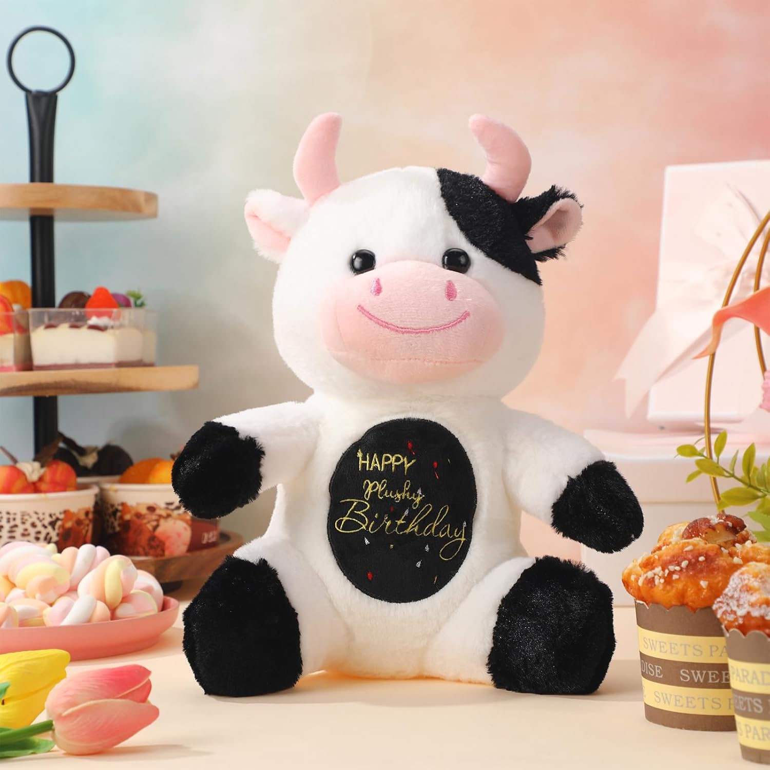 HyDren 98 Inch Birthday Cow Plush Toy