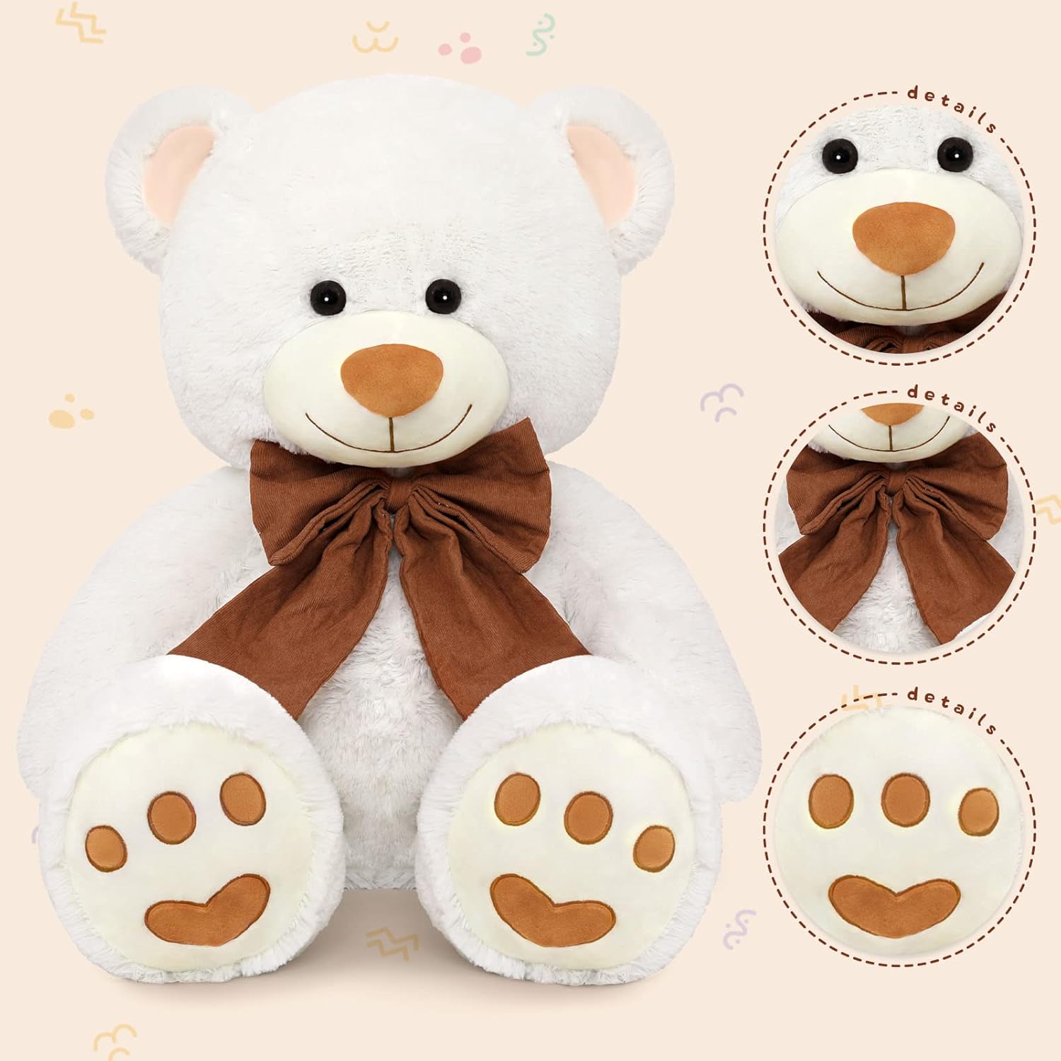 40 Inch White Teddy Bear Plush Pillow Gift