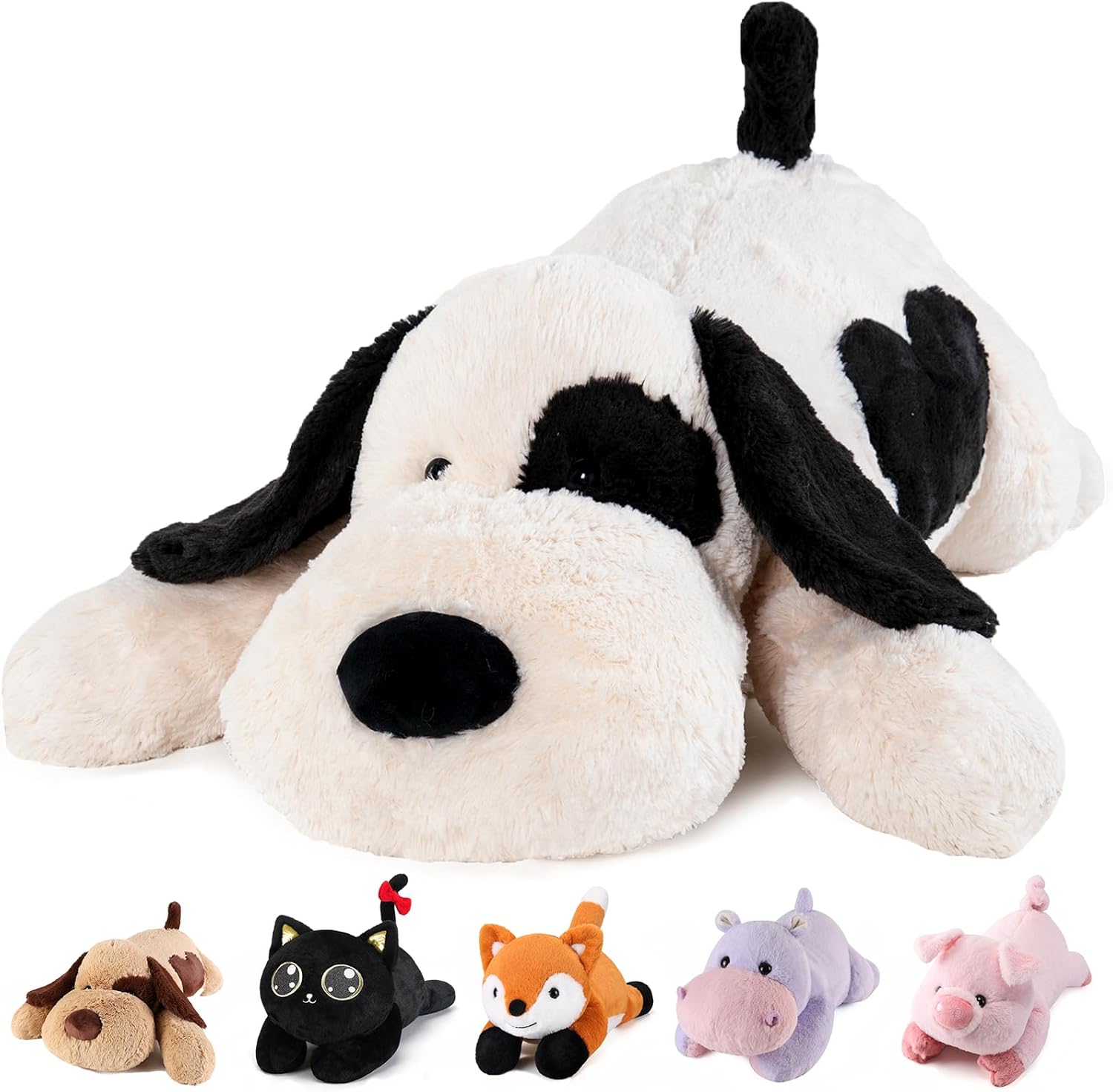 Meowtastic Black White Weighted Plush Dog