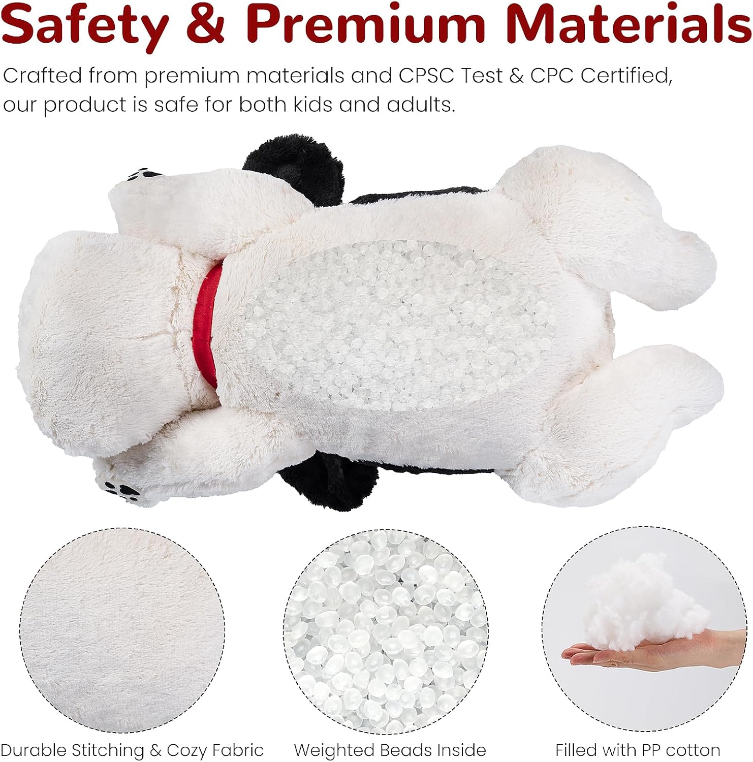 Meowtastic Black White Weighted Plush Dog