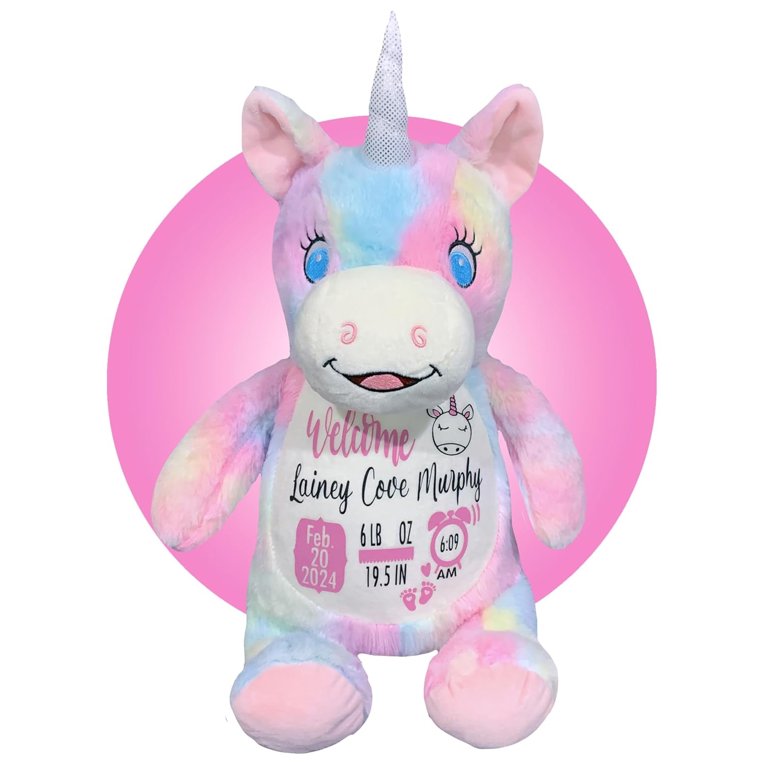 Personalized Unicorn Birth Stat Stuffed Animal - 185 Tall