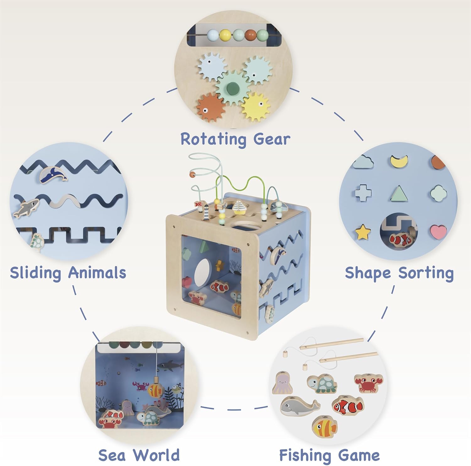 Buoyantkids Wooden Activity Cube 7-in-1 Montessori Toy