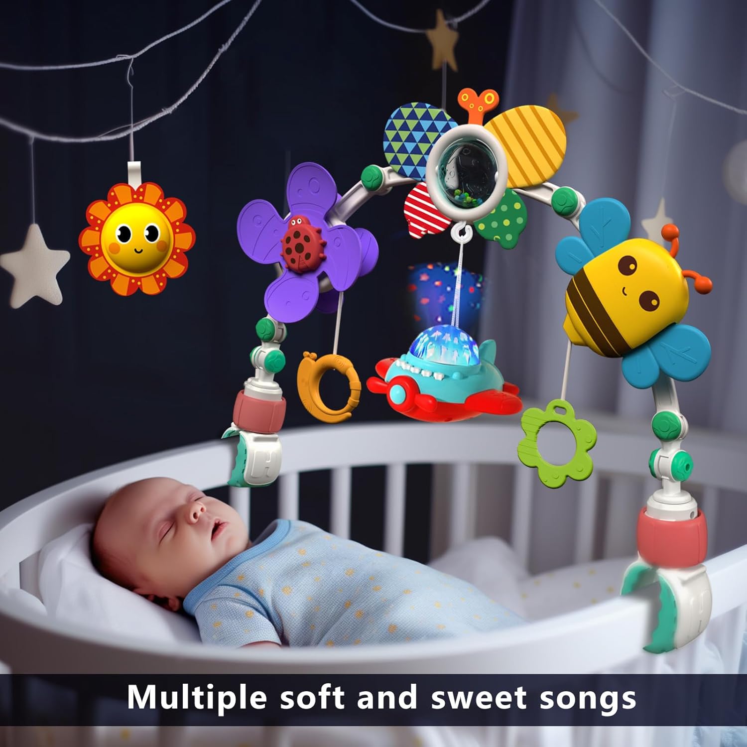 Musical Baby Stroller Arch Toy with 5 Soft Sounds