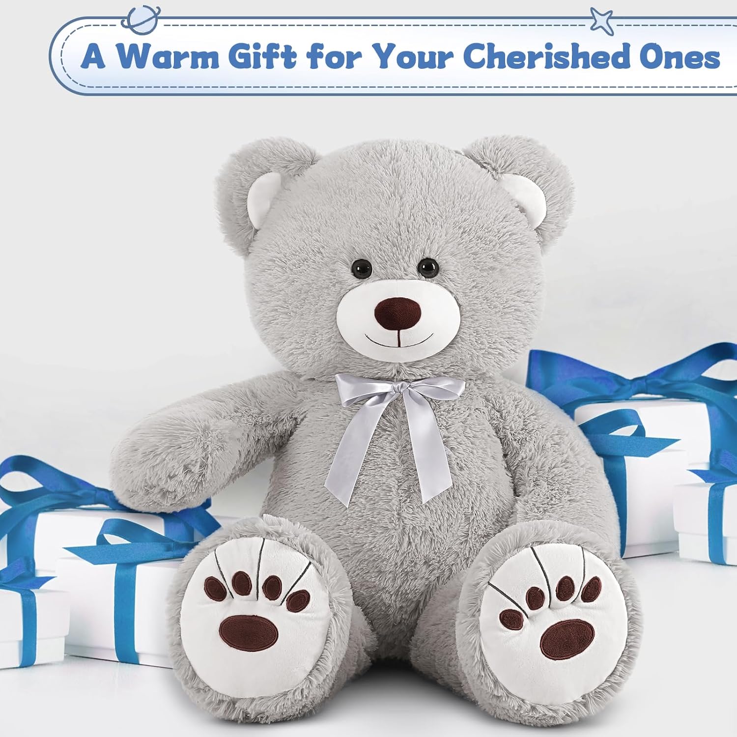 MorisMos 36in Giant Gray Teddy Bear Plush Toy